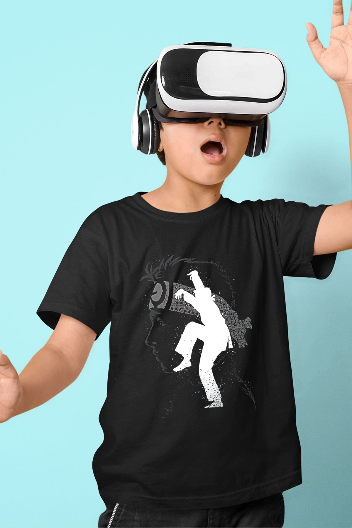 Cobra Kai Baskılı Unisex Siyah Çocuk Tişört - Tshirt