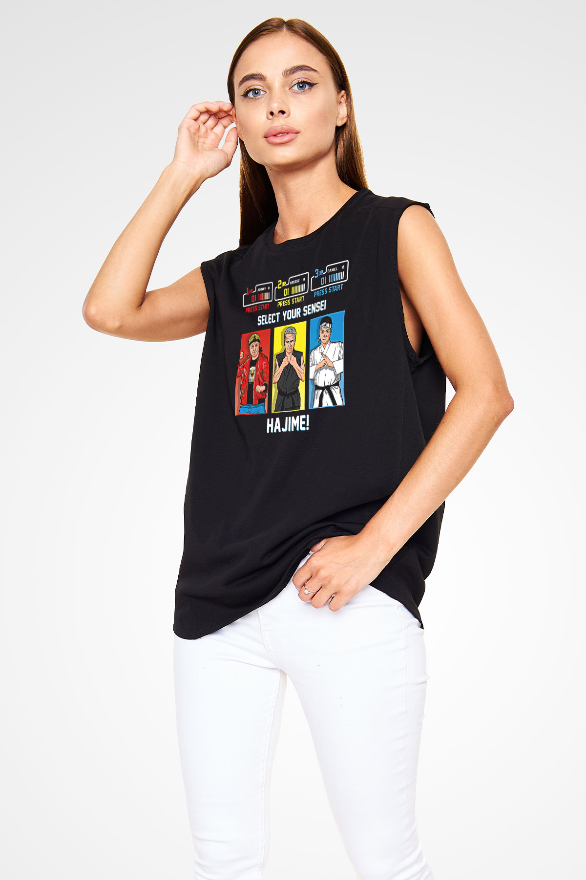 Cobra Kai Baskılı Unisex Siyah Kolsuz Tişört - Tshirt