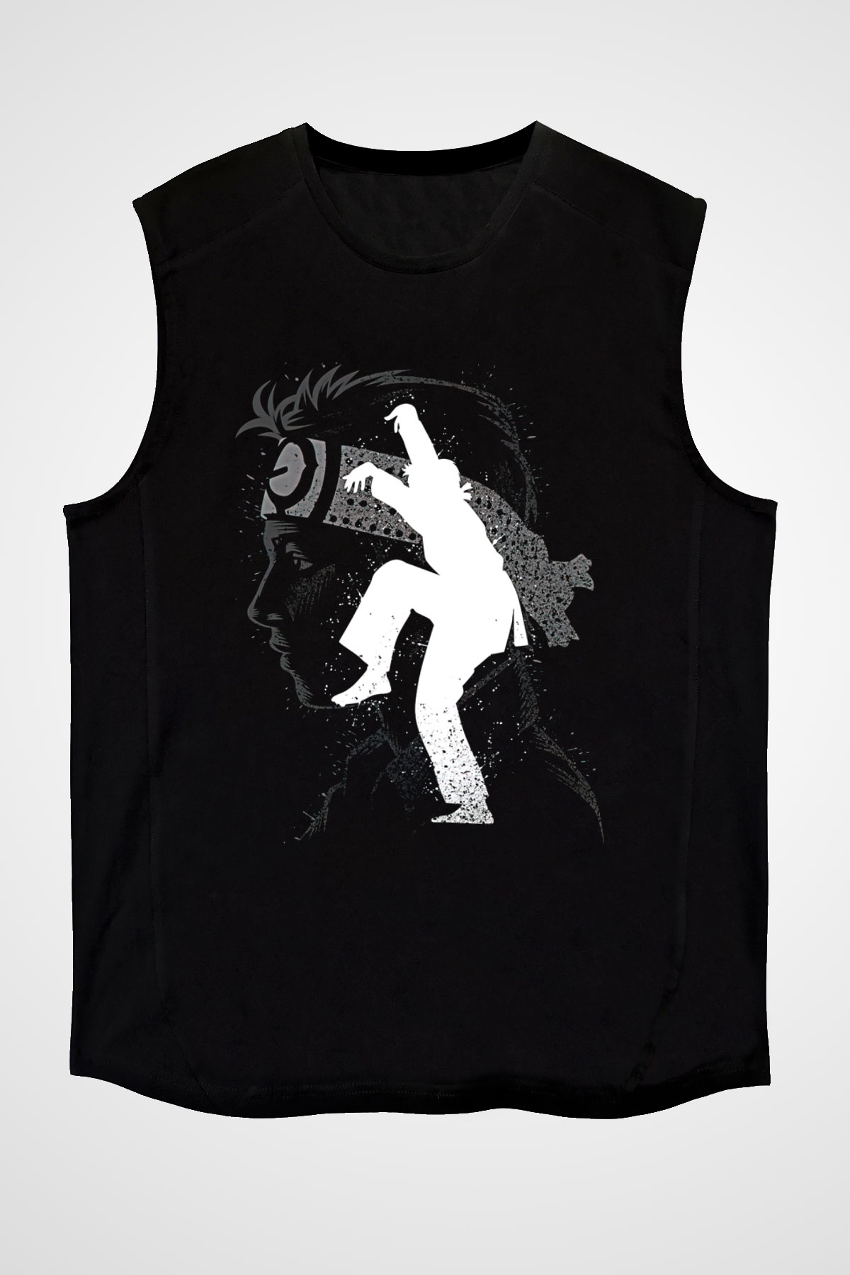 Cobra Kai Baskılı Unisex Siyah Kolsuz Tişört - Tshirt
