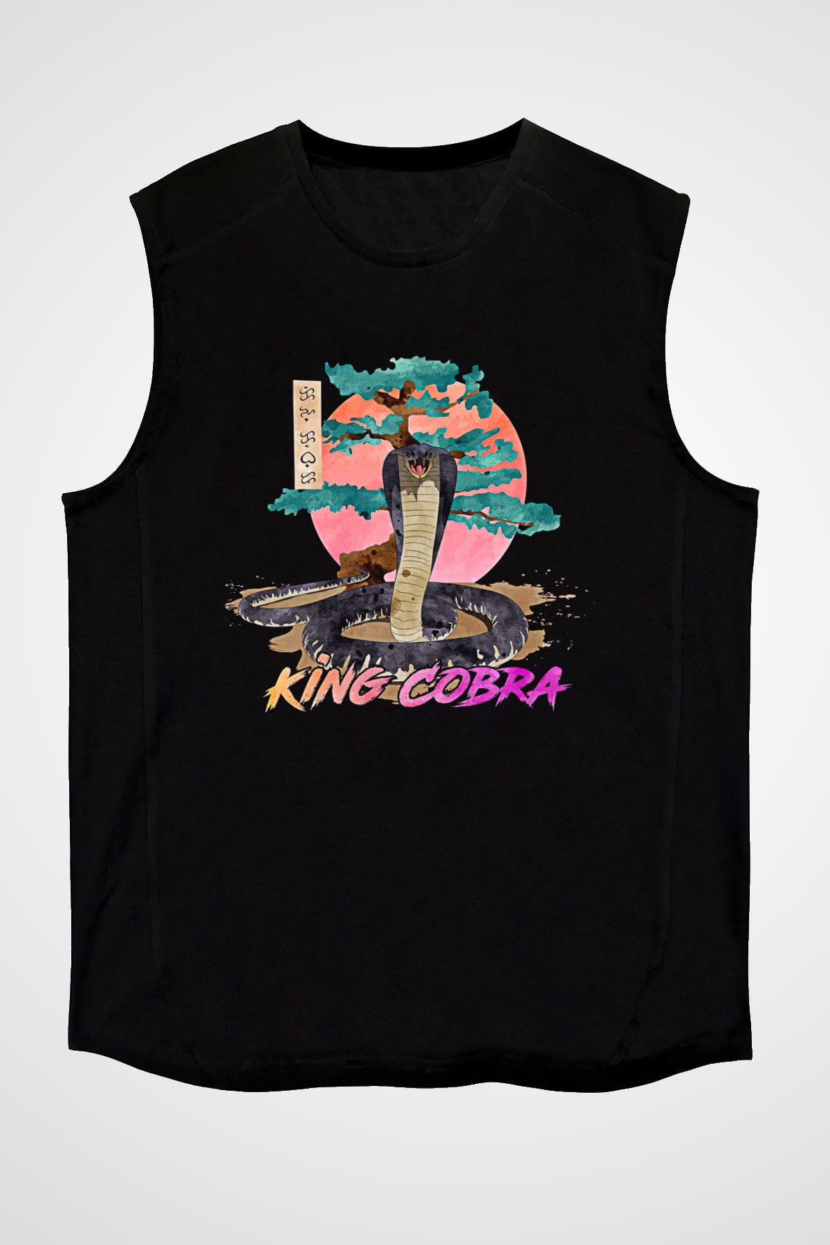 Cobra Kai Baskılı Unisex Siyah Kolsuz Tişört - Tshirt