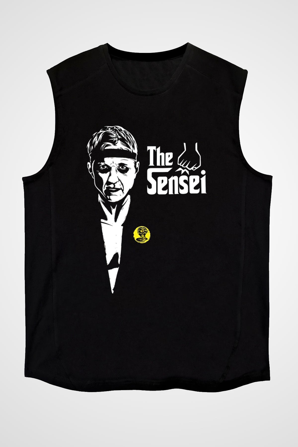 Cobra Kai Baskılı Unisex Siyah Kolsuz Tişört - Tshirt