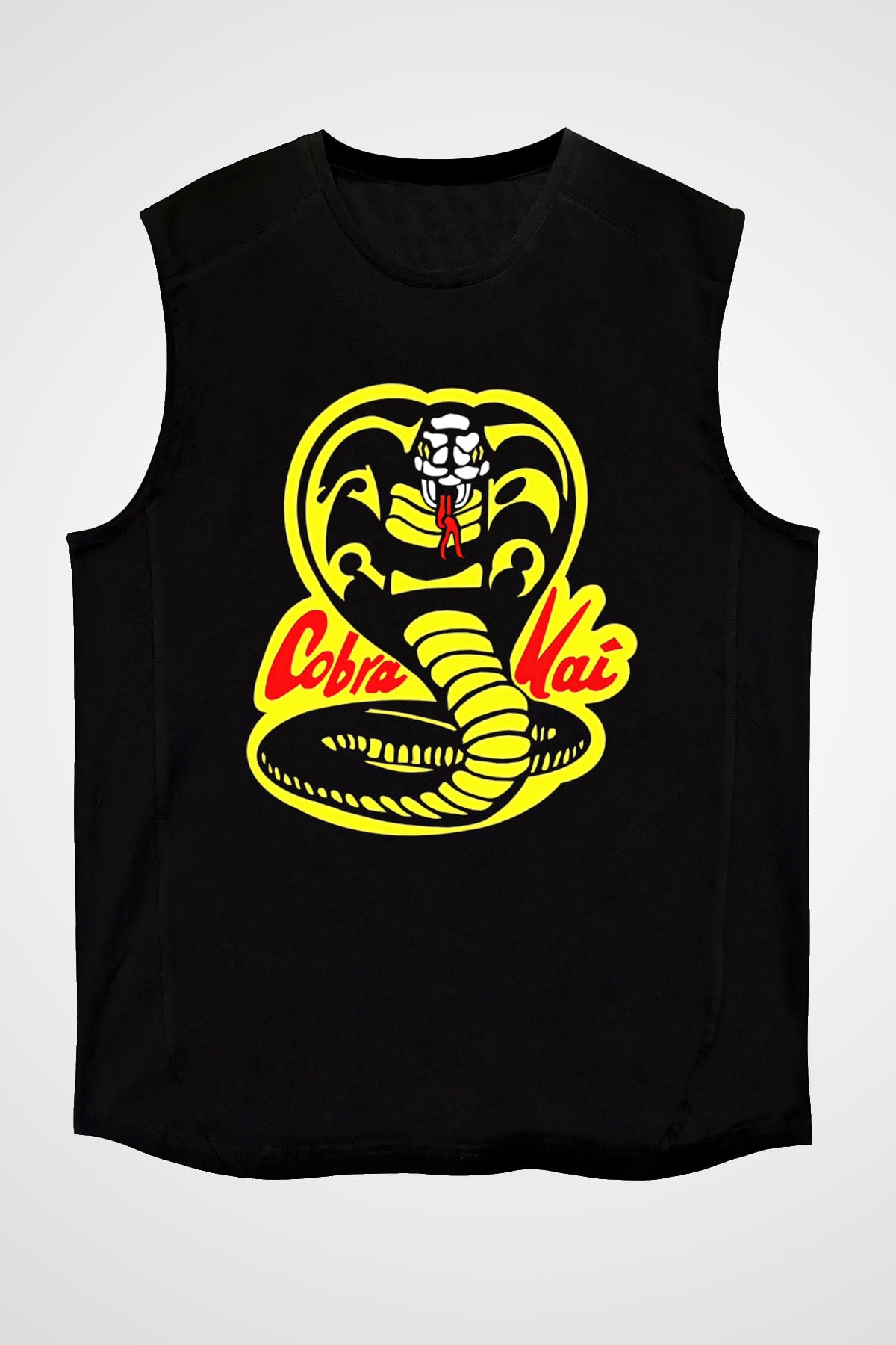 Cobra Kai Baskılı Unisex Siyah Kolsuz Tişört - Tshirt
