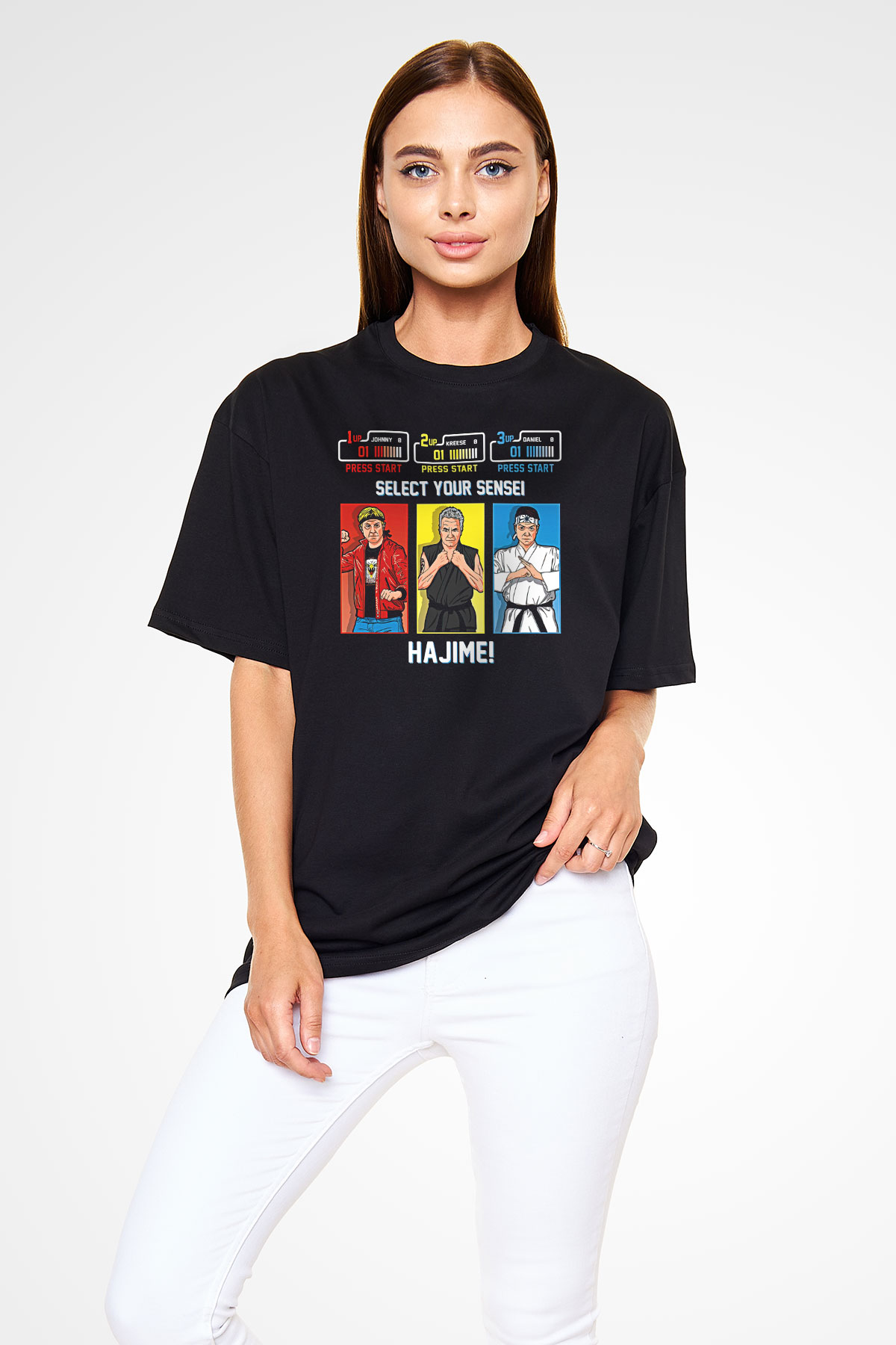 Cobra Kai Baskılı Unisex Siyah Oversize Tişört - Tshirt