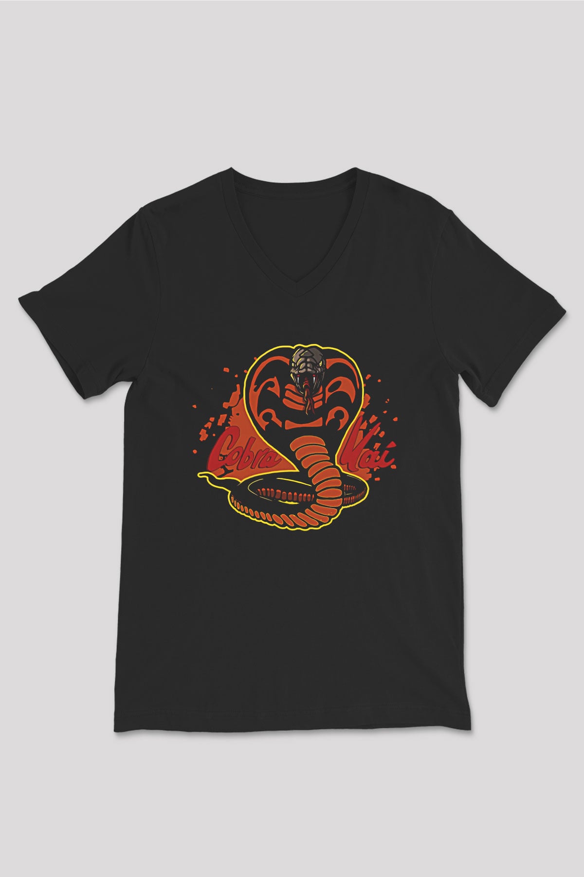 Cobra Kai Baskılı Unisex Siyah V Yaka Tişört - Tshirt