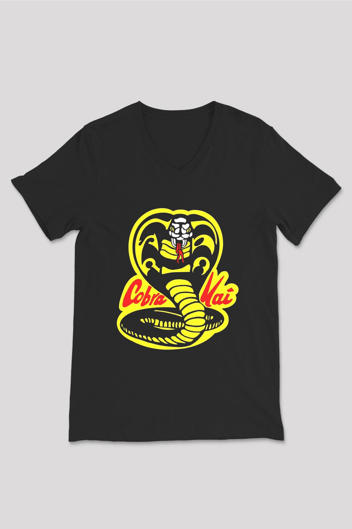Cobra Kai Baskılı Unisex Siyah V Yaka Tişört - Tshirt