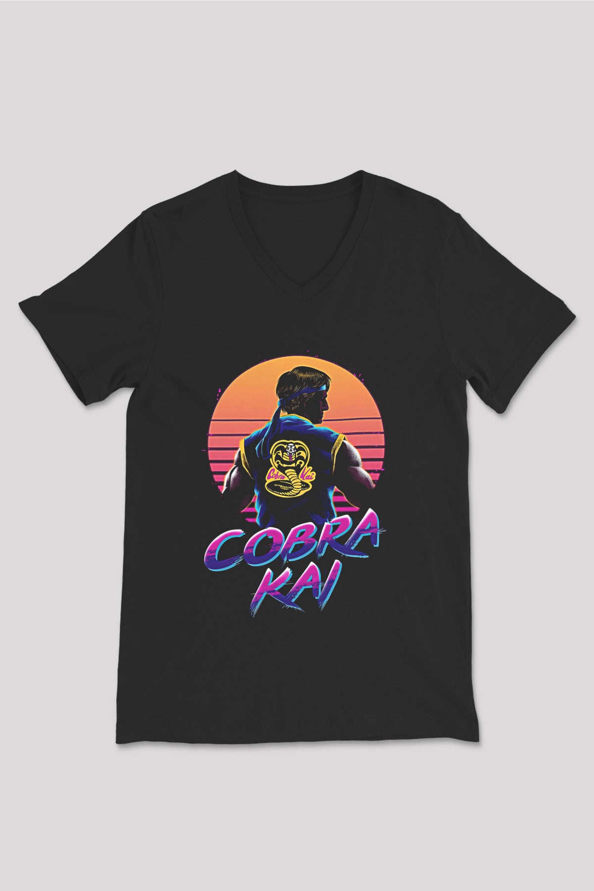 Cobra Kai Baskılı Unisex Siyah V Yaka Tişört - Tshirt