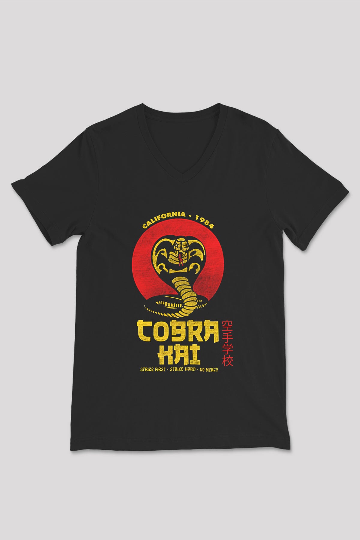 Cobra Kai Baskılı Unisex Siyah V Yaka Tişört - Tshirt