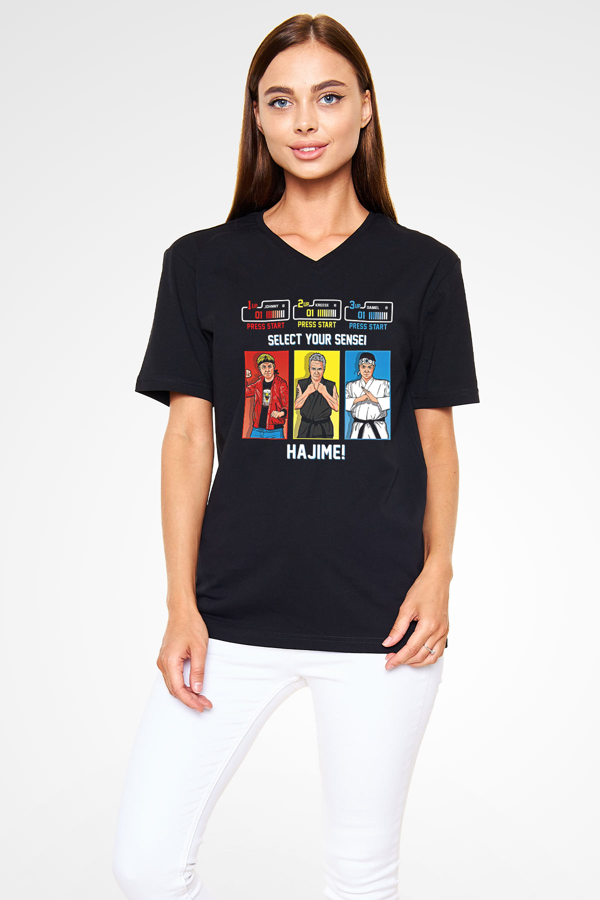 Cobra Kai Baskılı Unisex Siyah V Yaka Tişört - Tshirt