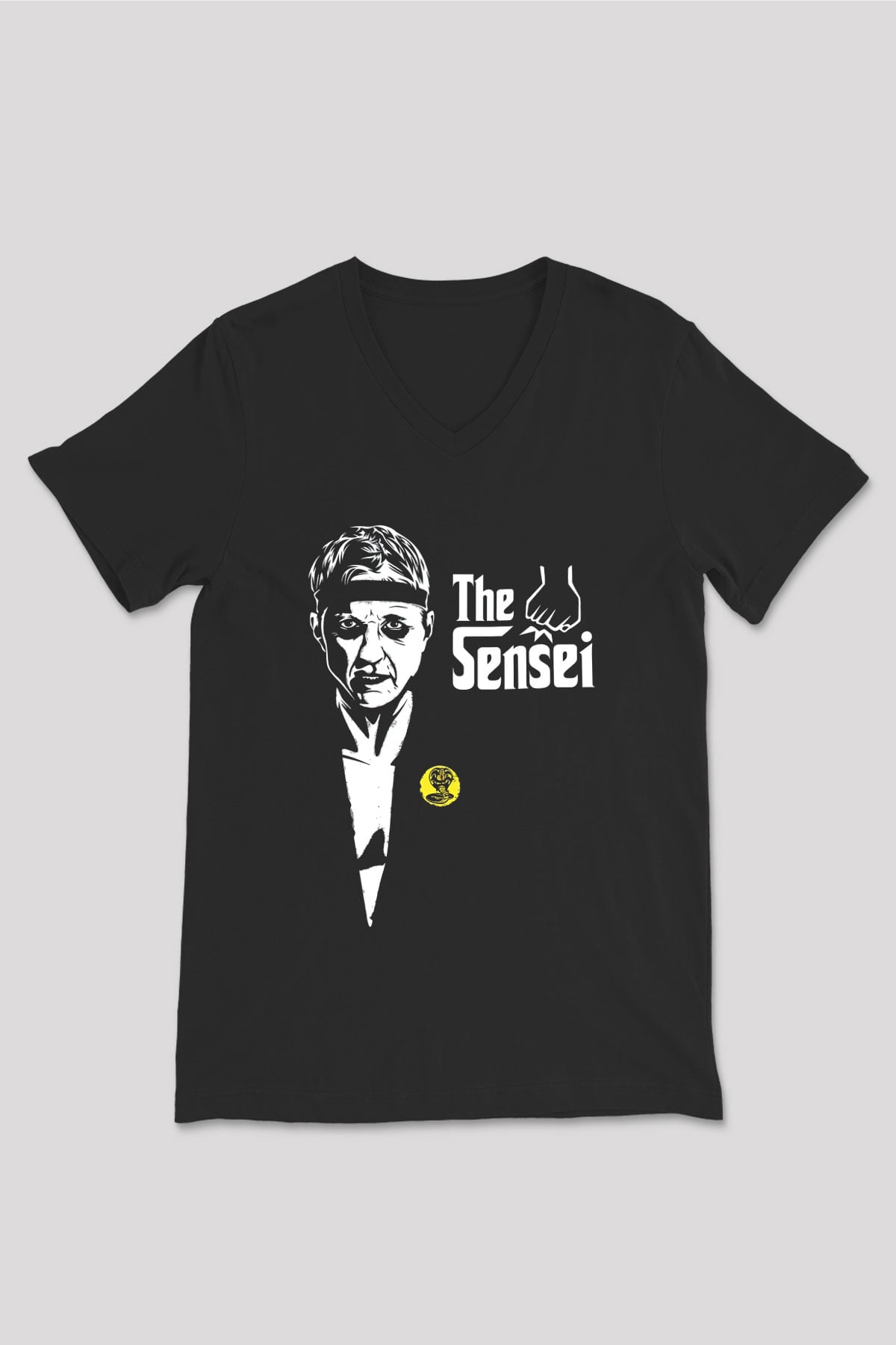 Cobra Kai Baskılı Unisex Siyah V Yaka Tişört - Tshirt