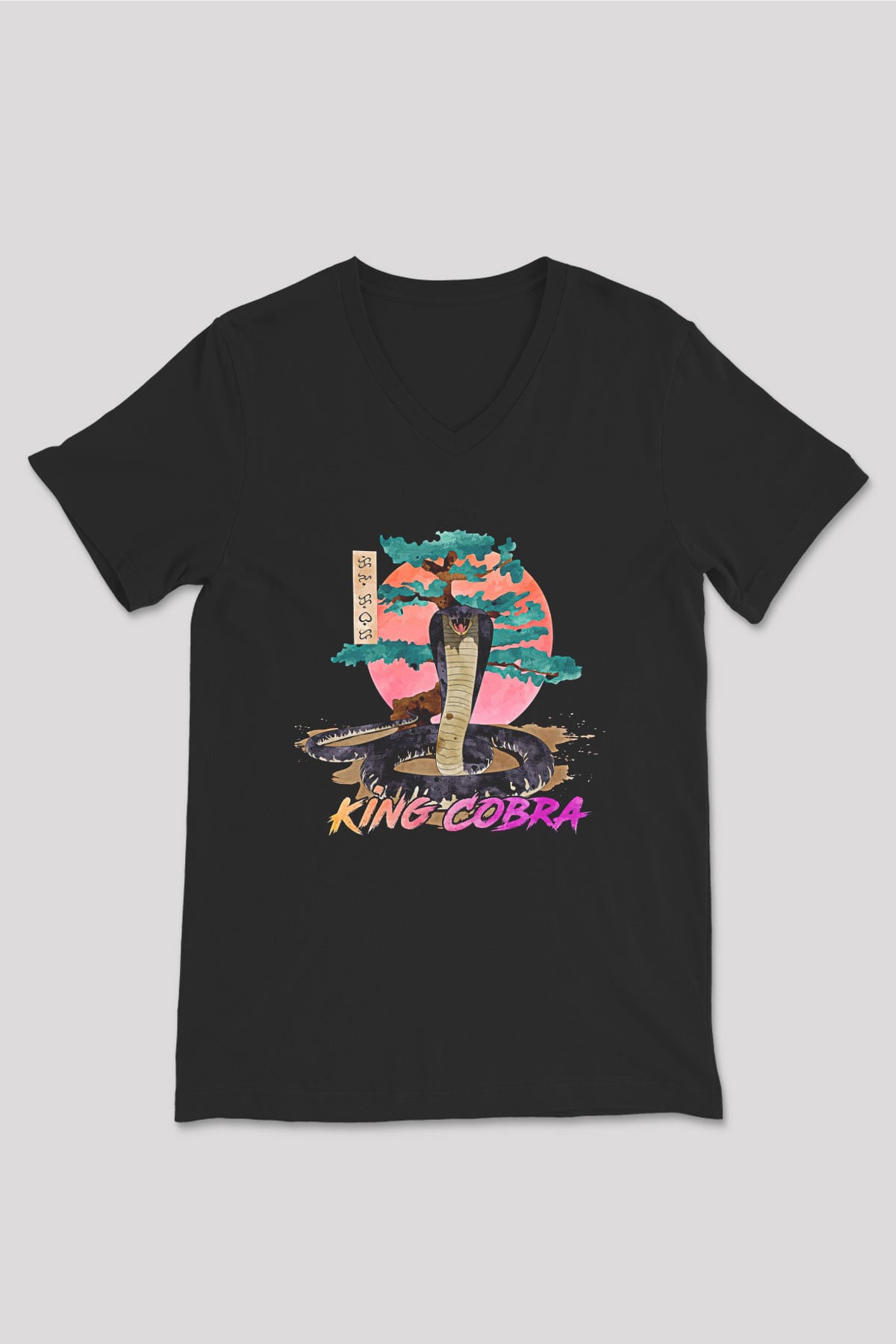Cobra Kai Baskılı Unisex Siyah V Yaka Tişört - Tshirt