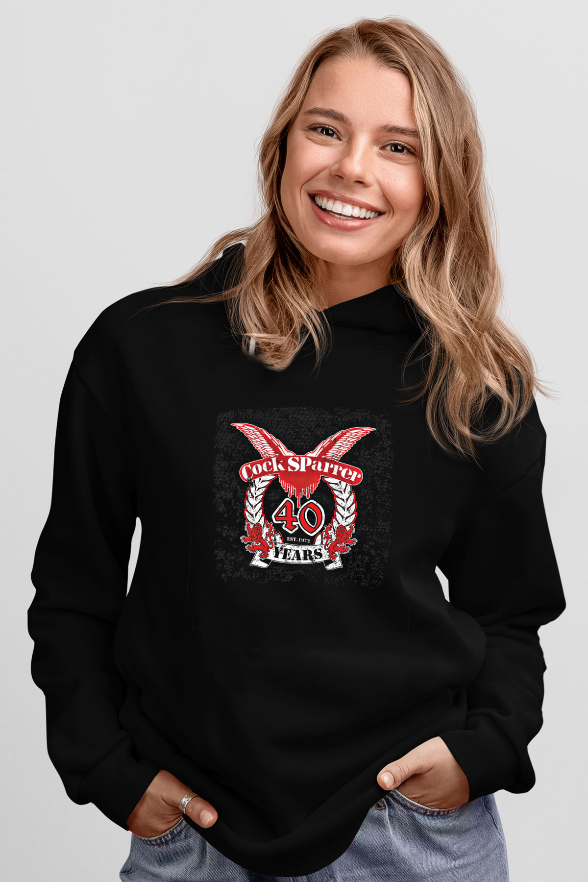 Cock Sparrer Baskılı Unisex Siyah Hoodie