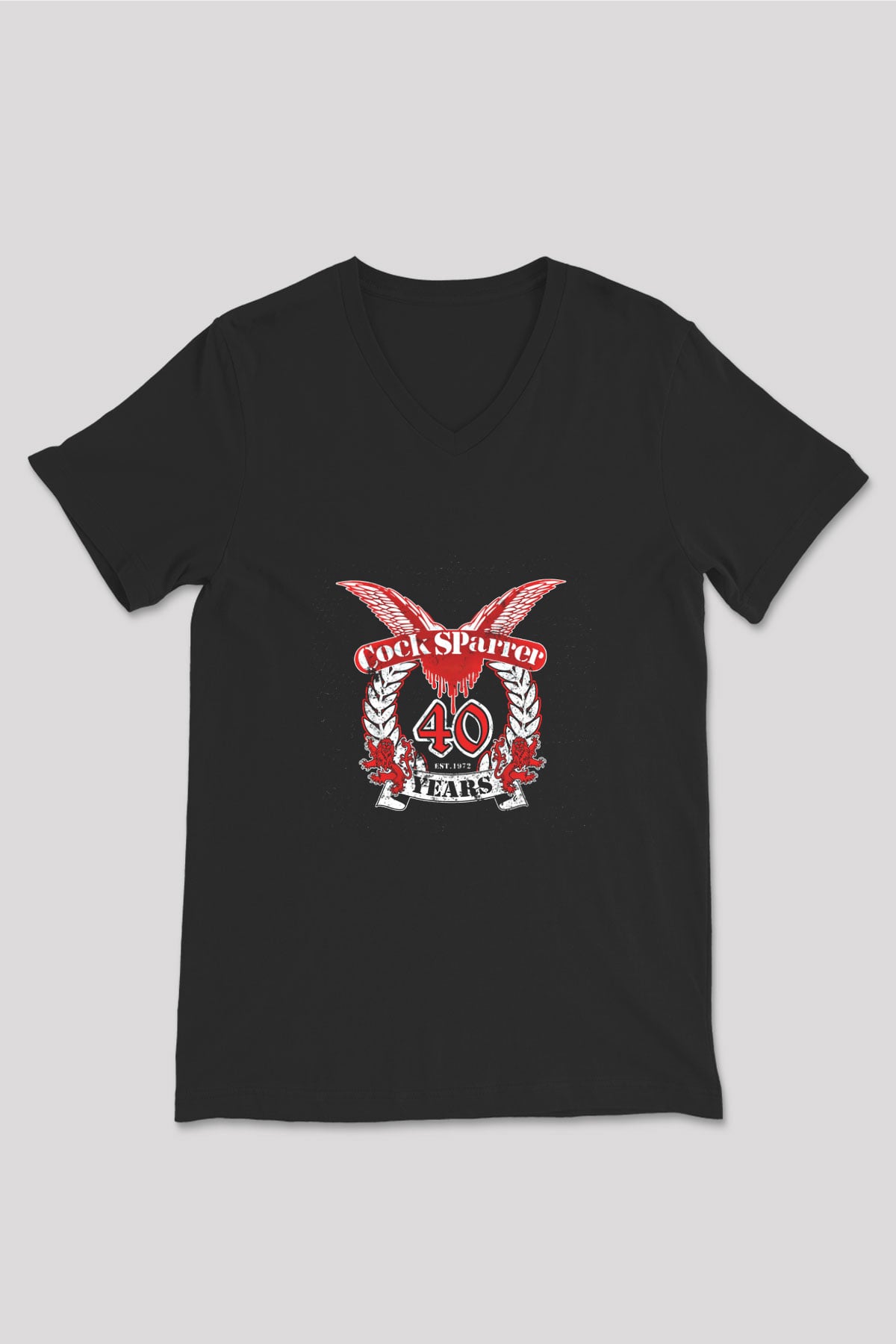 Cock Sparrer Baskılı Unisex Siyah V Yaka Tişört