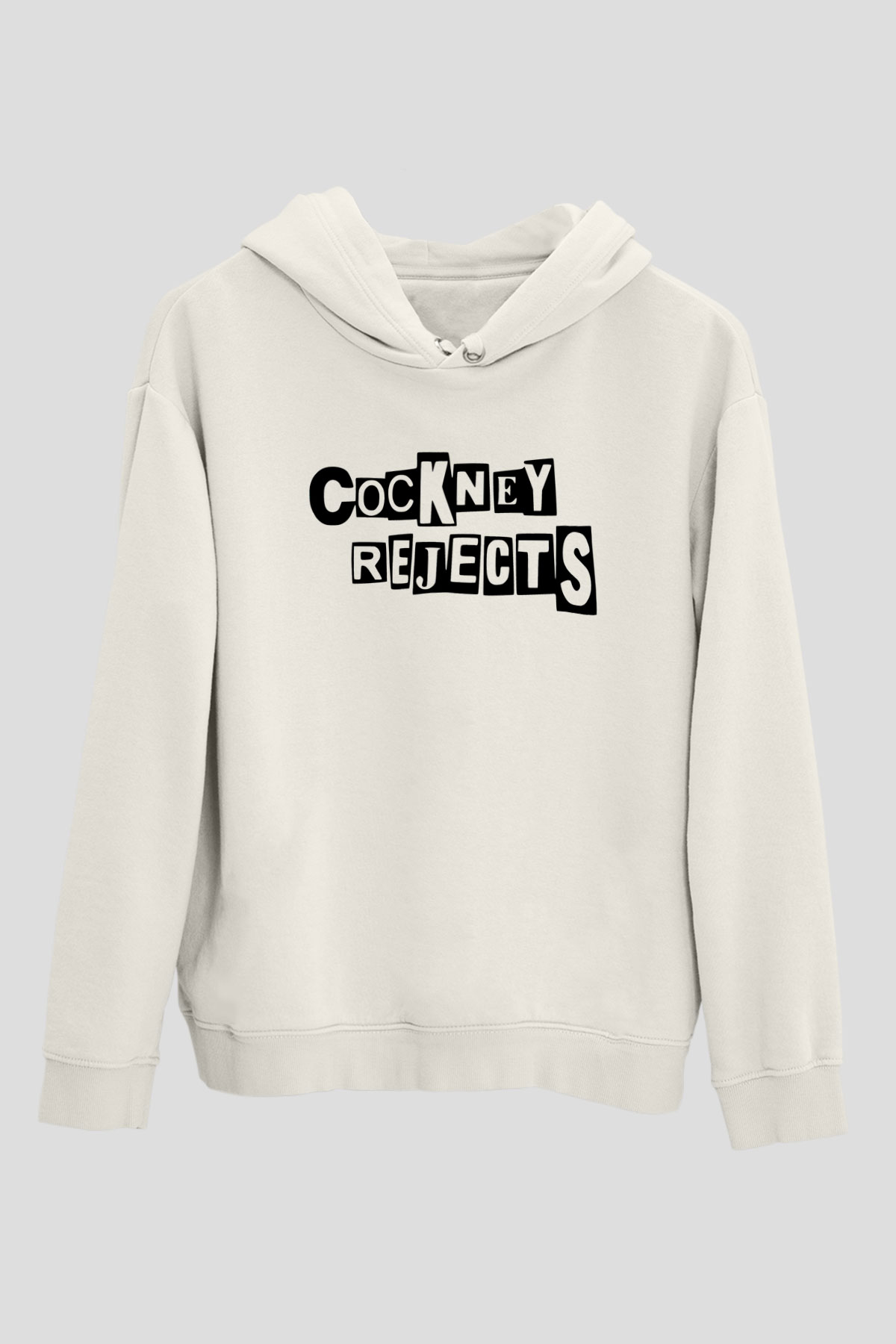 Cockney Rejects Baskılı Beyaz Unisex Kapüşonlu Sweatshirt