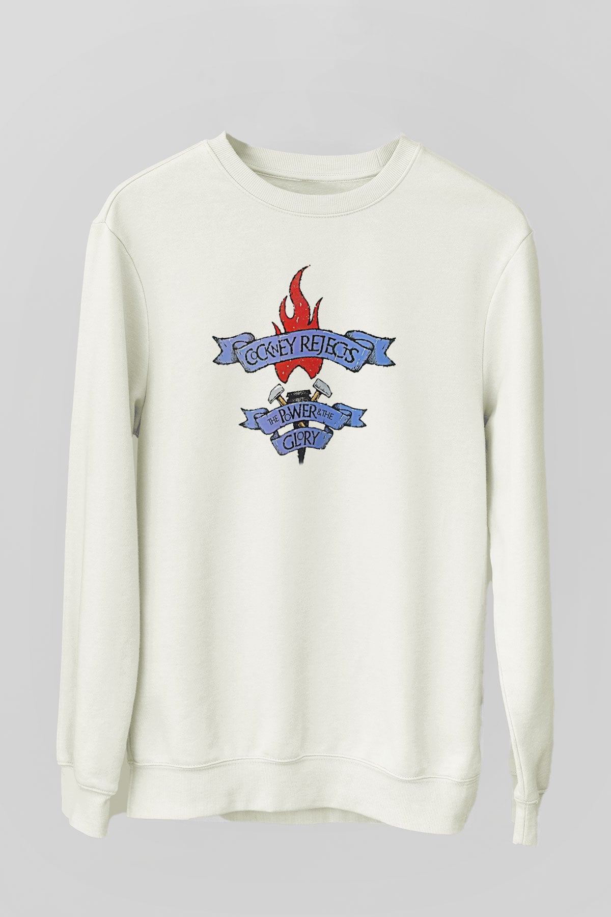 Cockney Rejects Baskılı Beyaz Unisex Sweatshirt