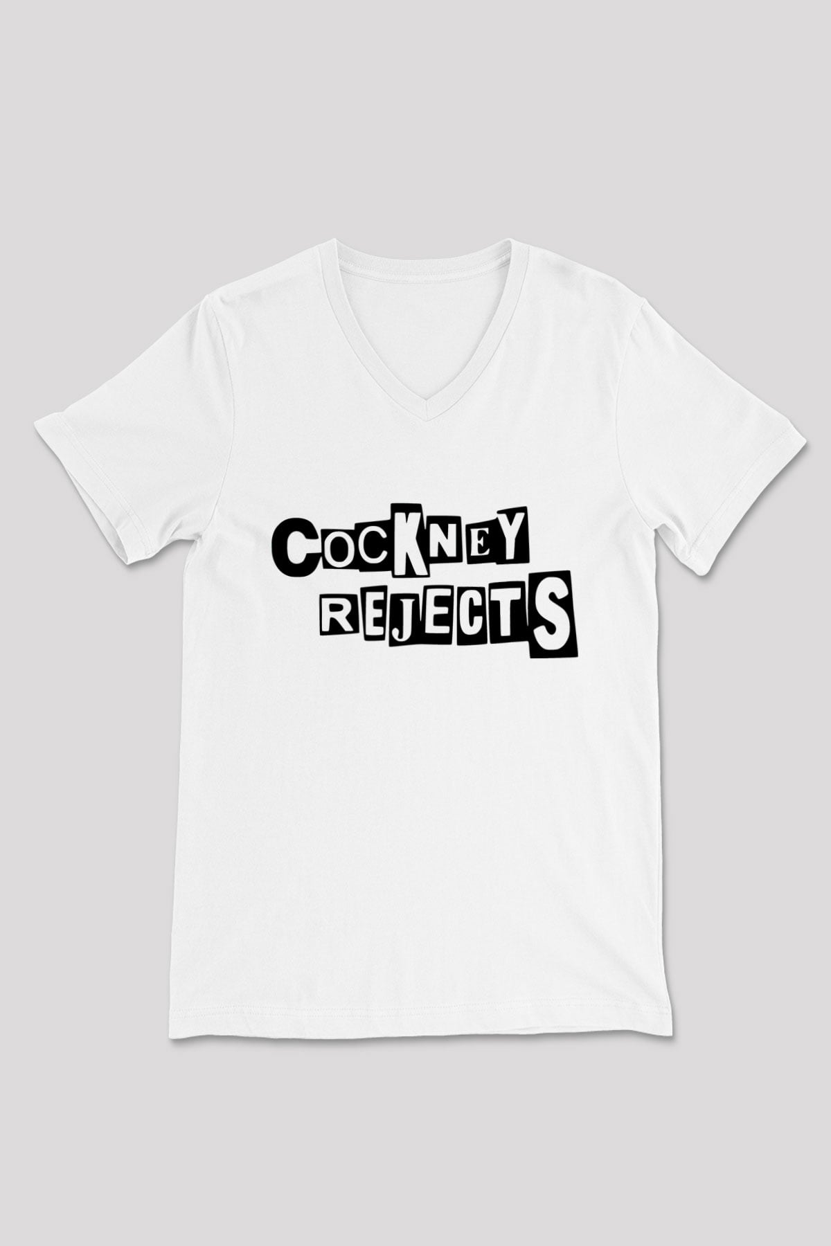 Cockney Rejects Baskılı Beyaz Unisex V Yaka Tişört - Tshirt