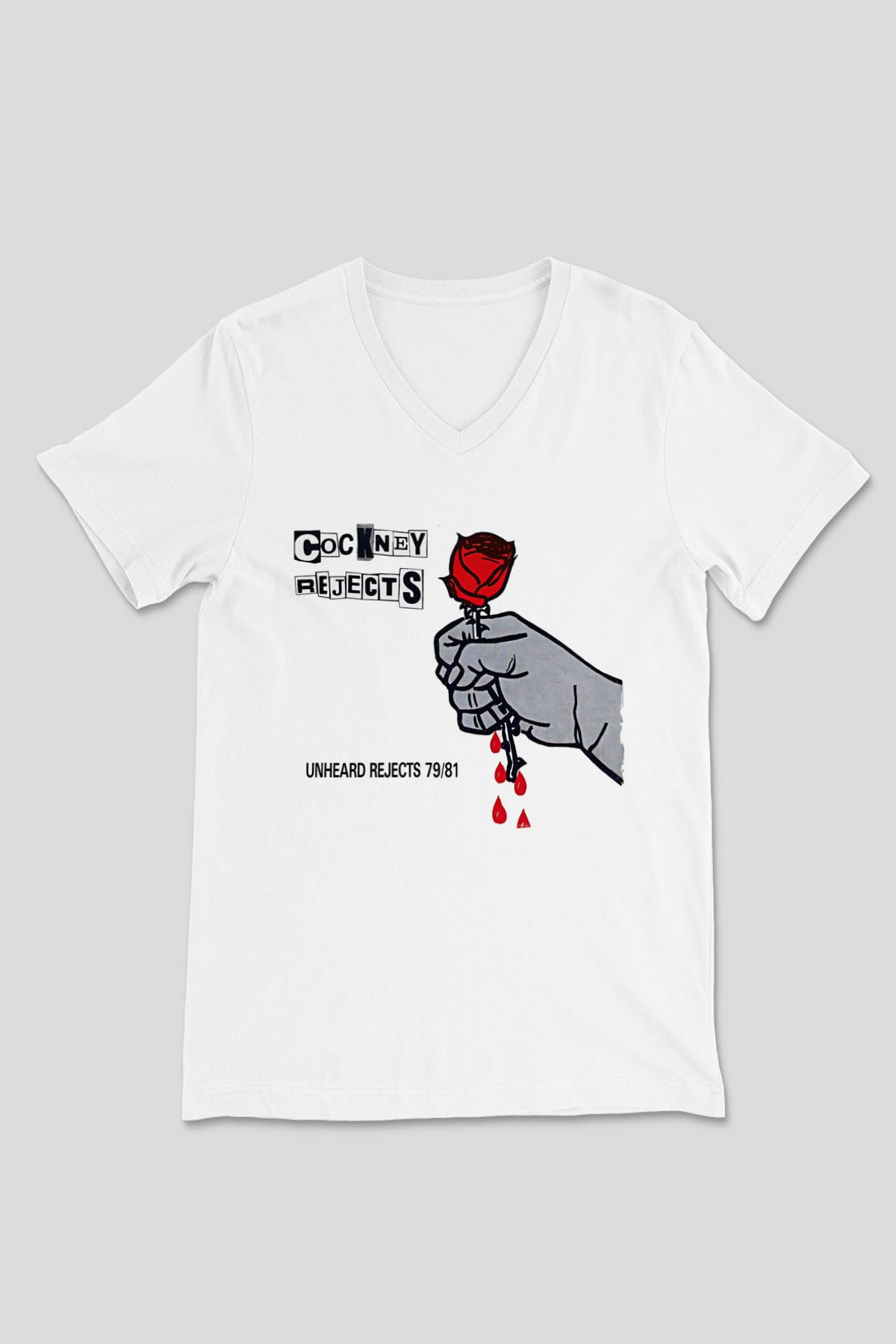 Cockney Rejects Baskılı Beyaz Unisex V Yaka Tişört - Tshirt