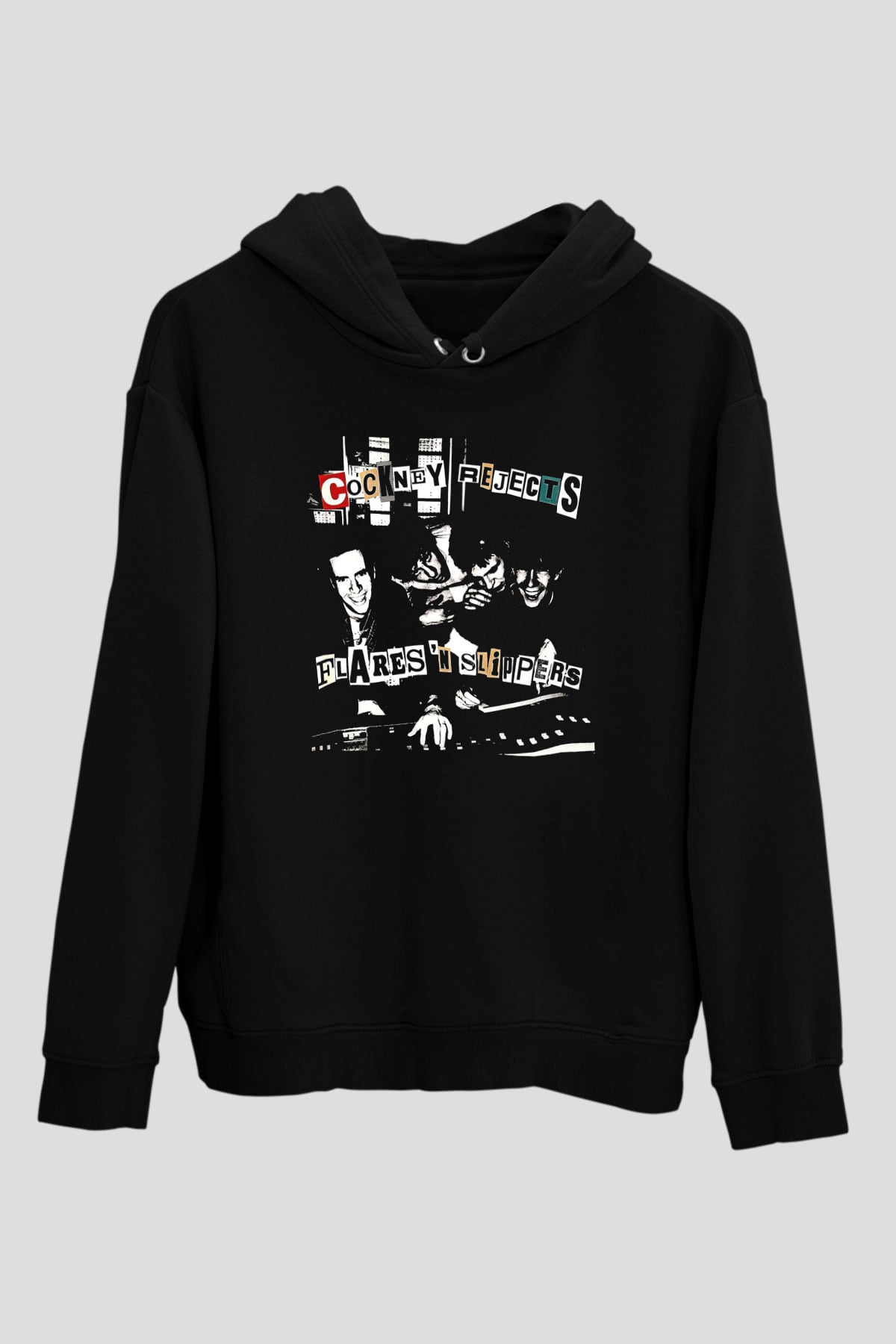Cockney Rejects Baskılı Unisex Siyah Kapüşonlu Sweatshirt