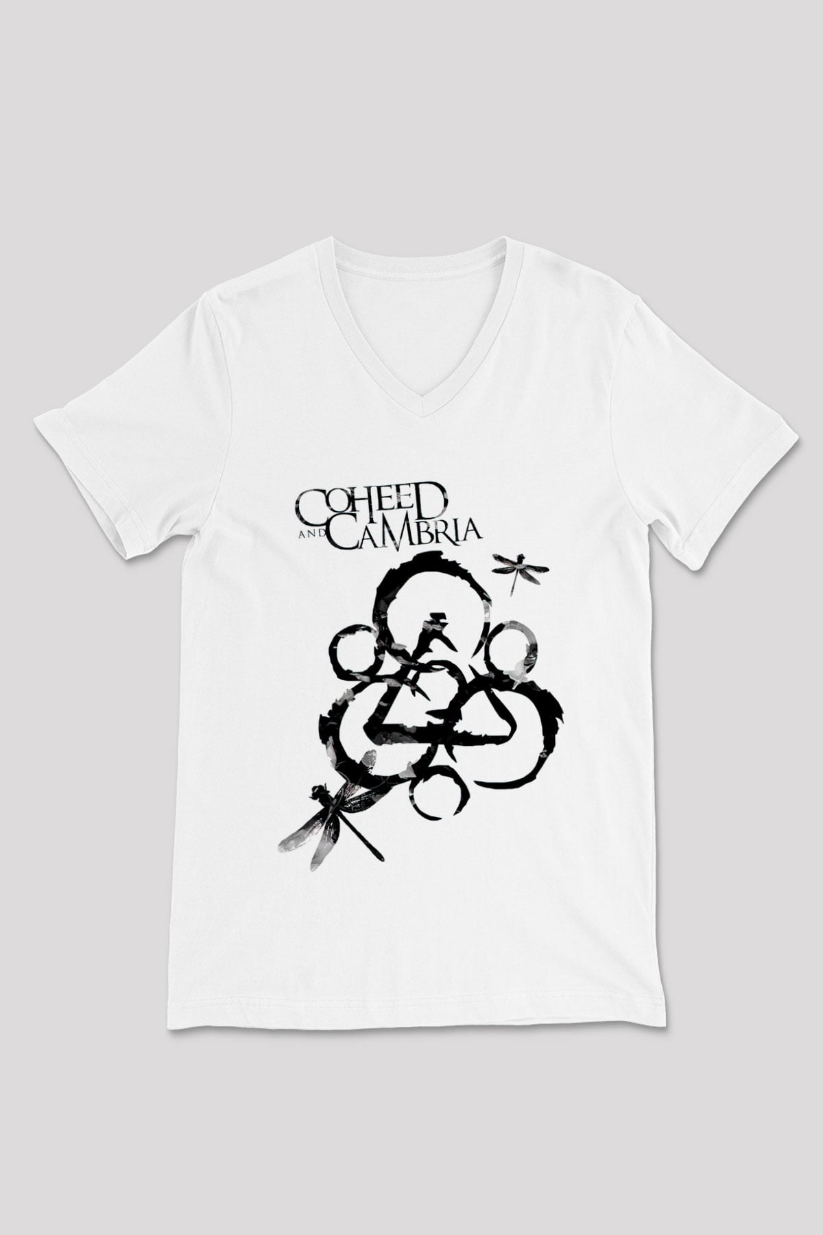 Coheed and Cambria Beyaz Unisex V Yaka Tişört