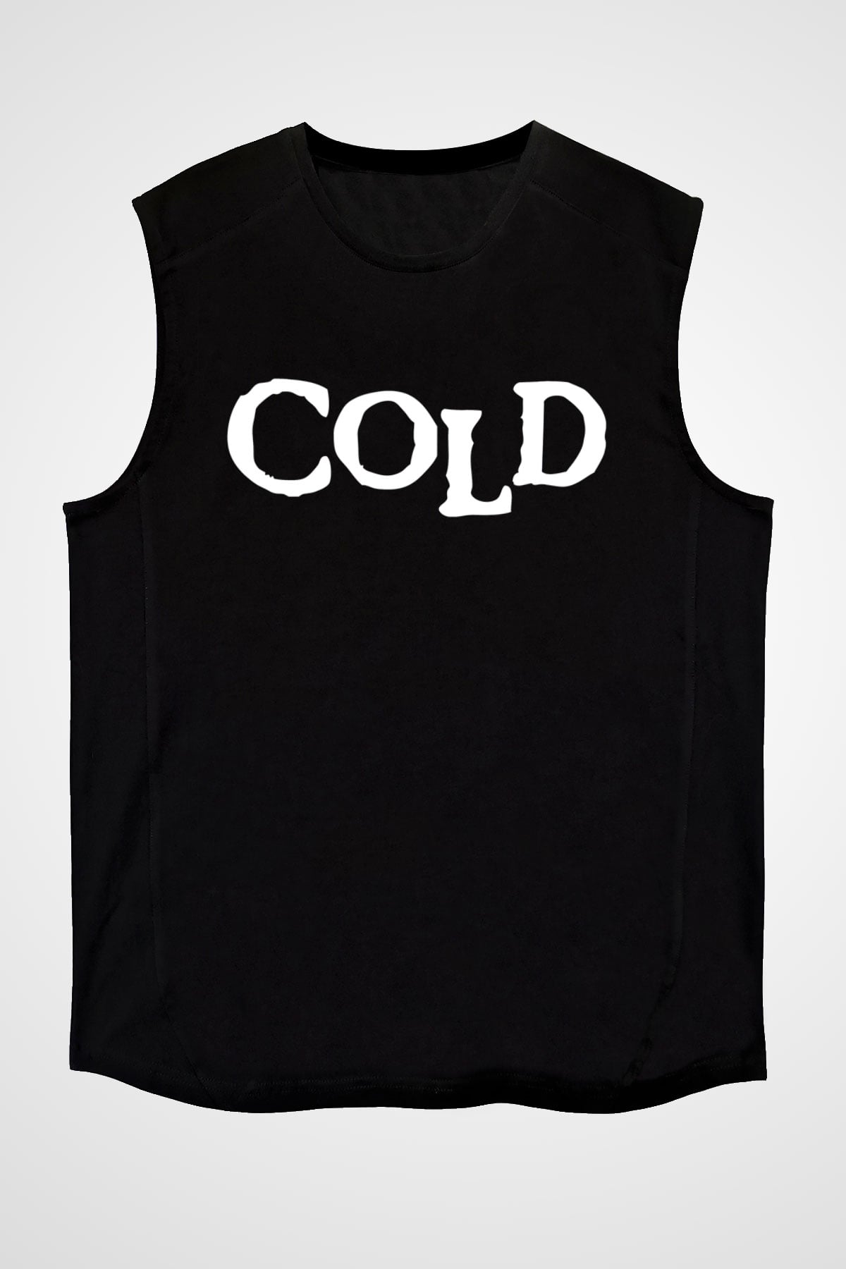 Cold Baskılı Unisex Siyah Kolsuz Tişört - Tshirt