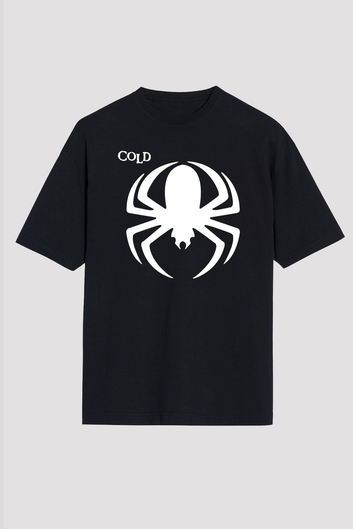 Cold Baskılı Unisex Siyah Oversize Tişört - Tshirt