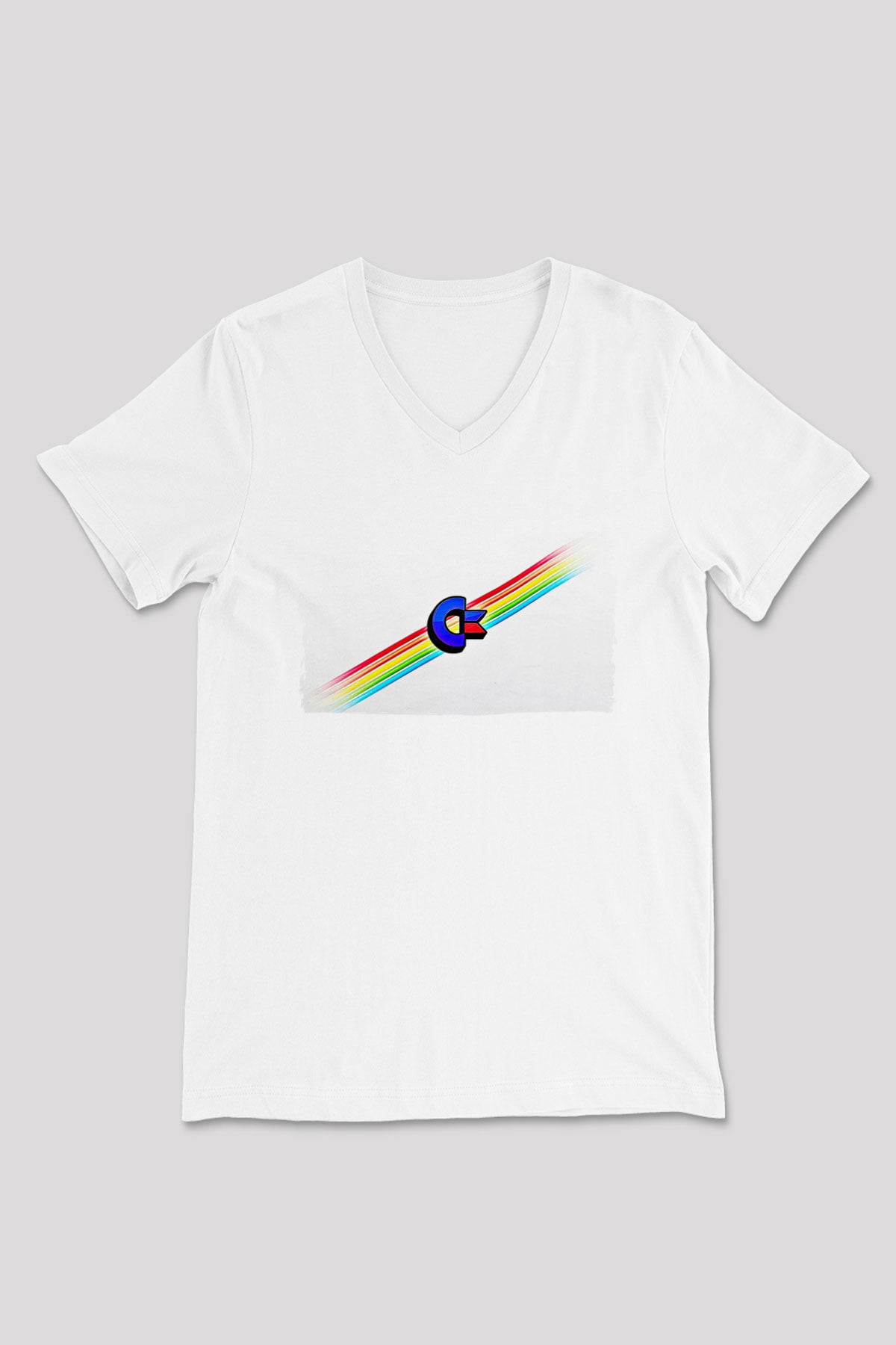Commodore 64 Baskılı Beyaz Unisex V Yaka Tişört - Tshirt