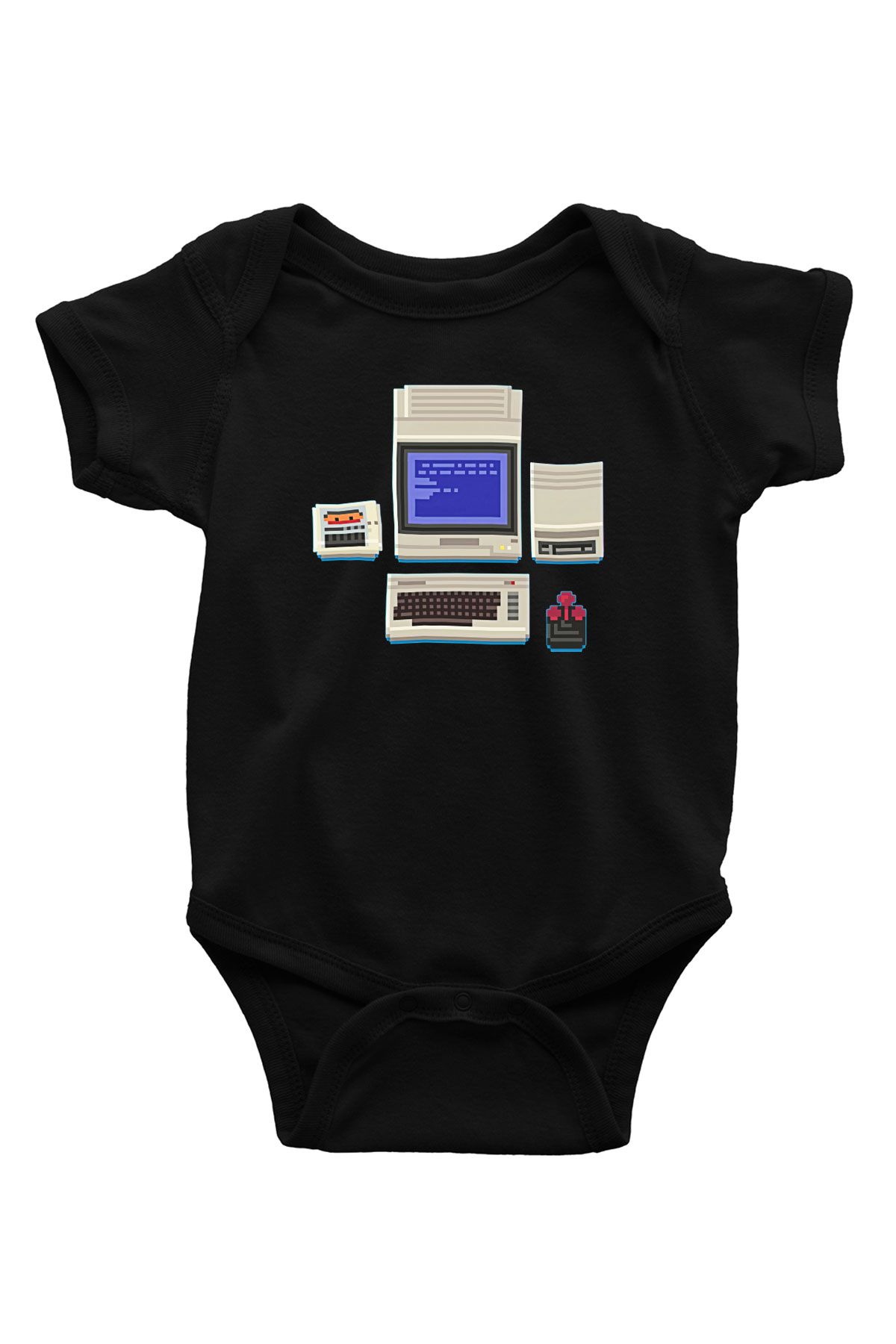 Commodore 64 Baskılı Unisex Siyah Bebek Body - Zıbın