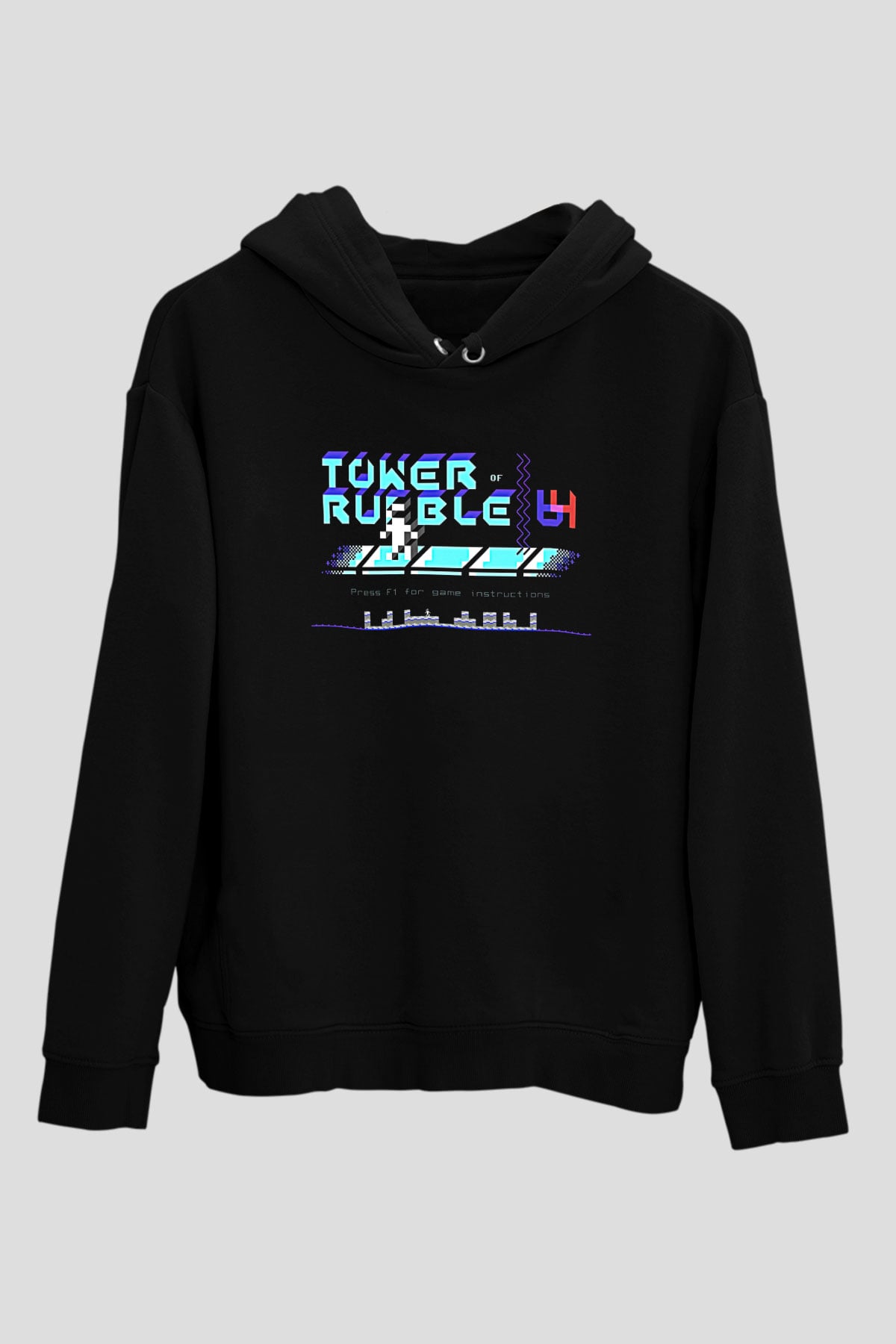 Commodore 64 Baskılı Unisex Siyah Kapüşonlu Sweatshirt