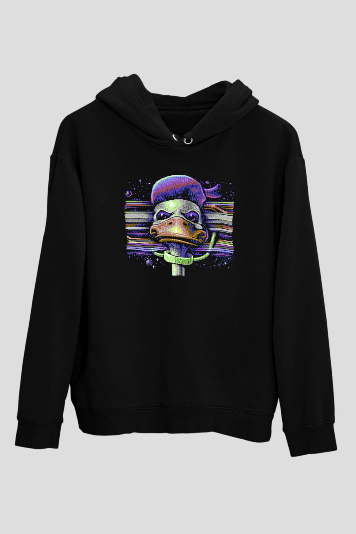 Commodore 64 Baskılı Unisex Siyah Kapüşonlu Sweatshirt
