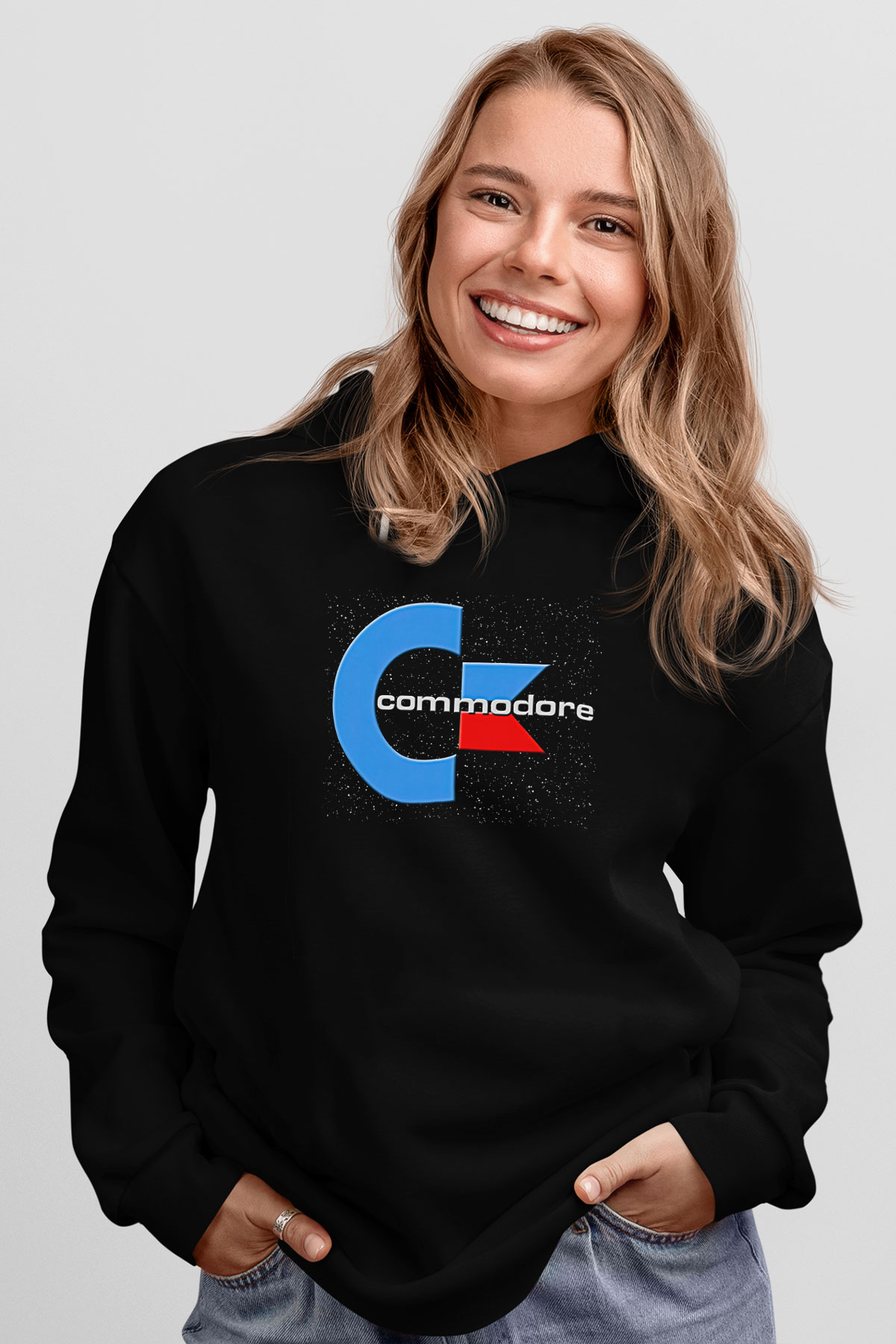 Commodore 64 Baskılı Unisex Siyah Kapüşonlu Sweatshirt