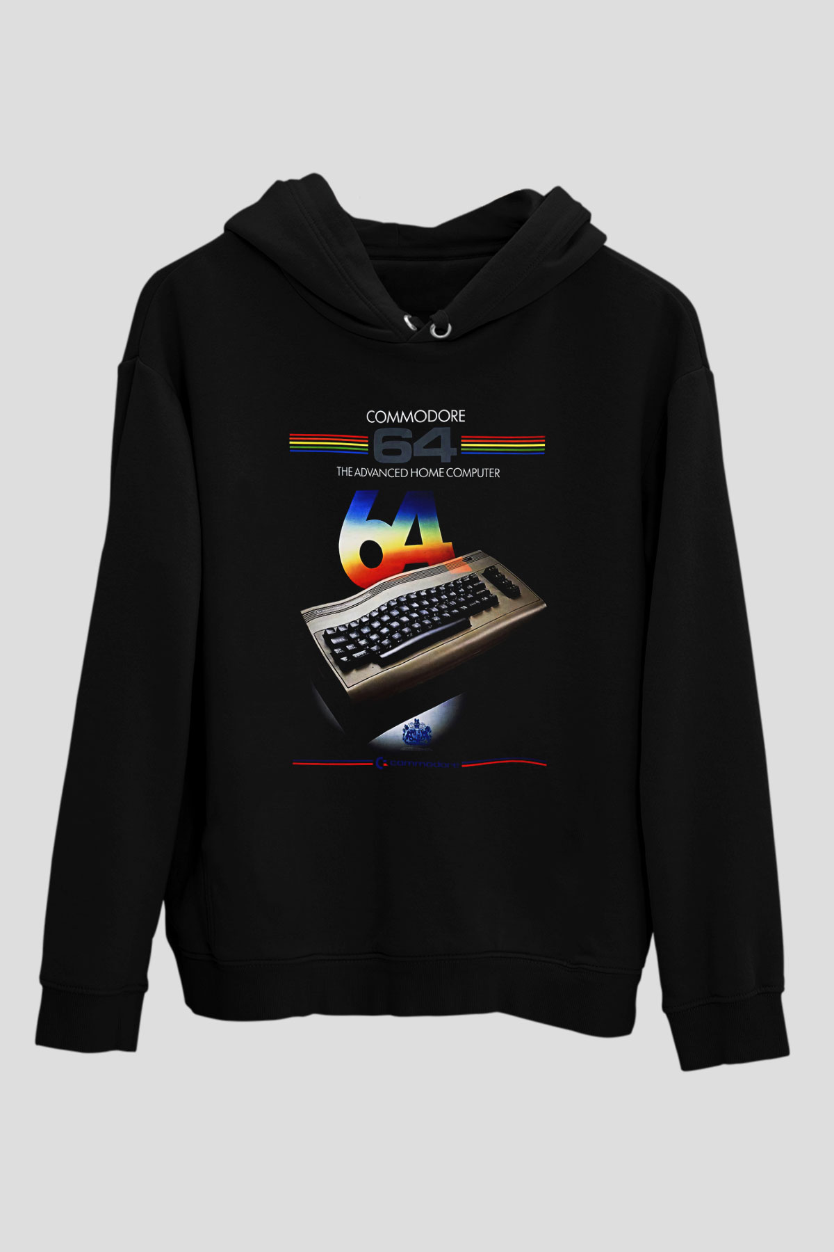 Commodore 64 Baskılı Unisex Siyah Kapüşonlu Sweatshirt