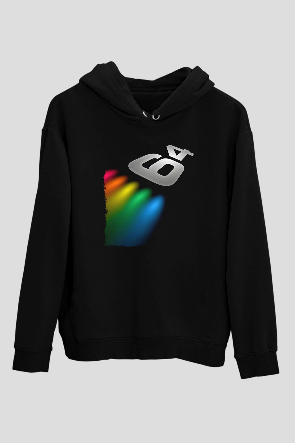 Commodore 64 Baskılı Unisex Siyah Kapüşonlu Sweatshirt
