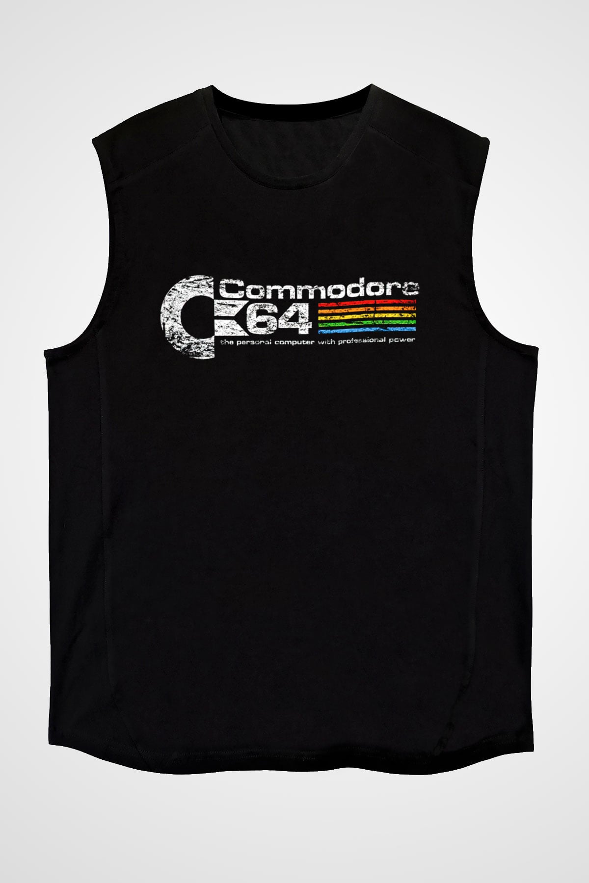 Commodore 64 Baskılı Unisex Siyah Kolsuz Tişört - Tshirt