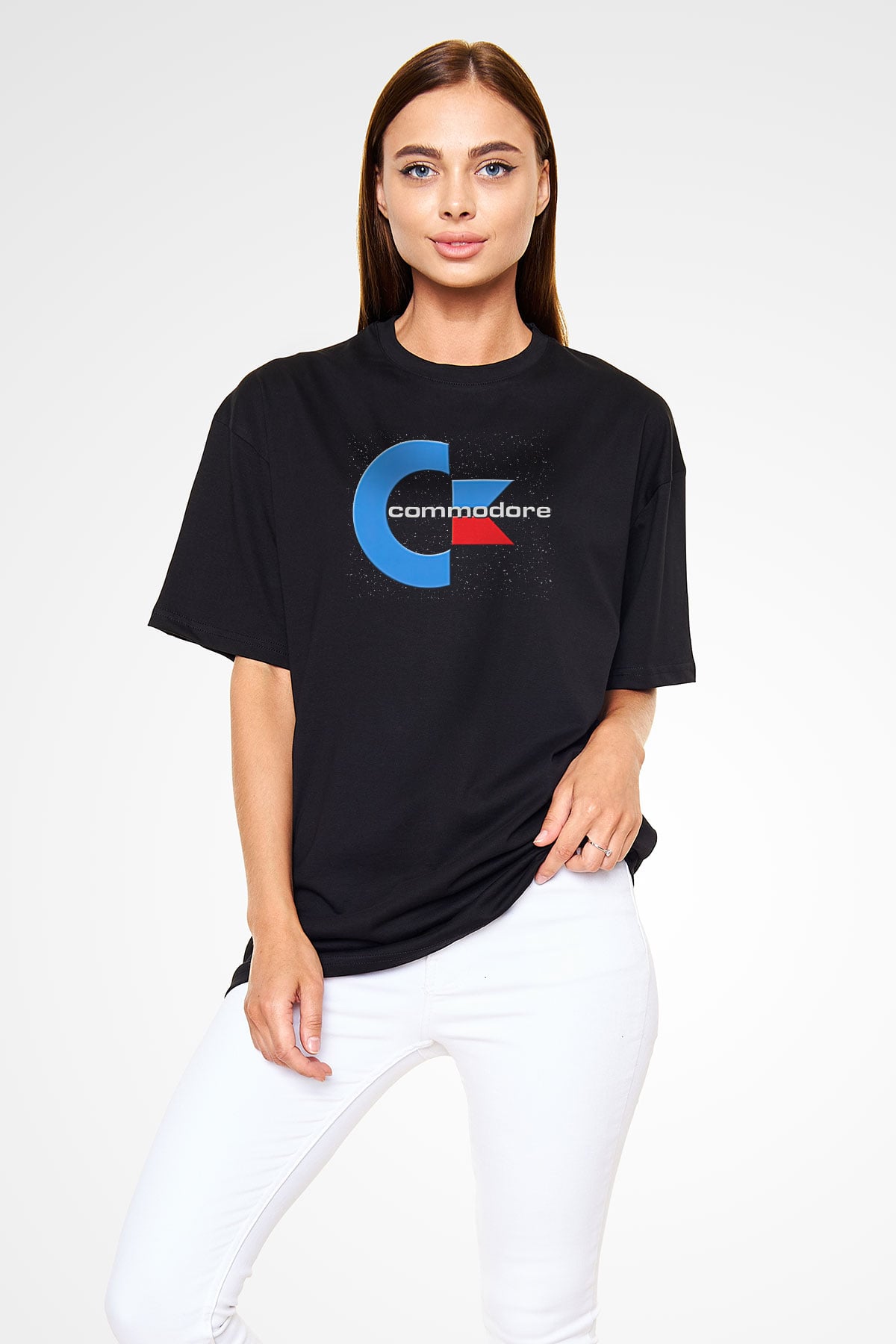 Commodore 64 Baskılı Unisex Siyah Oversize Tişört - Tshirt