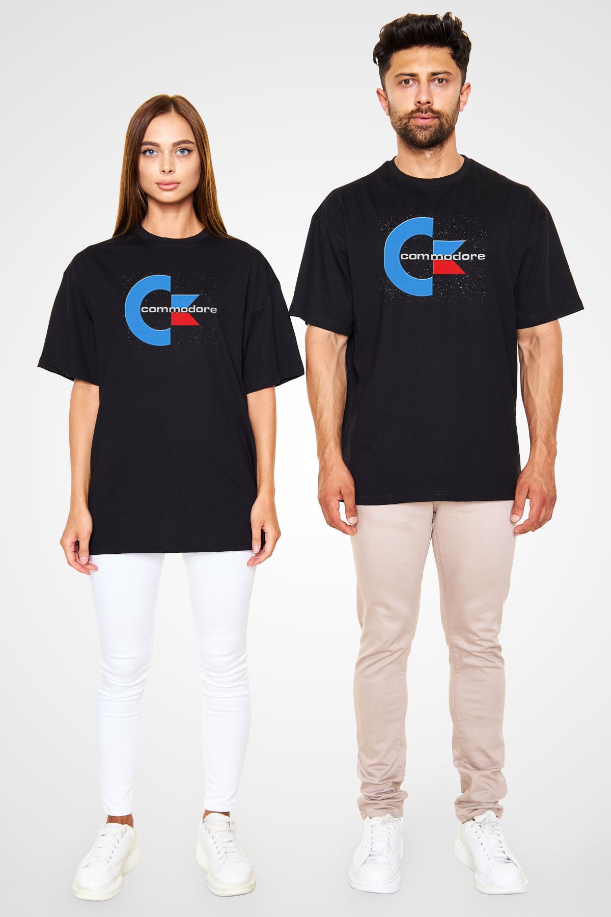 Commodore 64 Baskılı Unisex Siyah Oversize Tişört - Tshirt