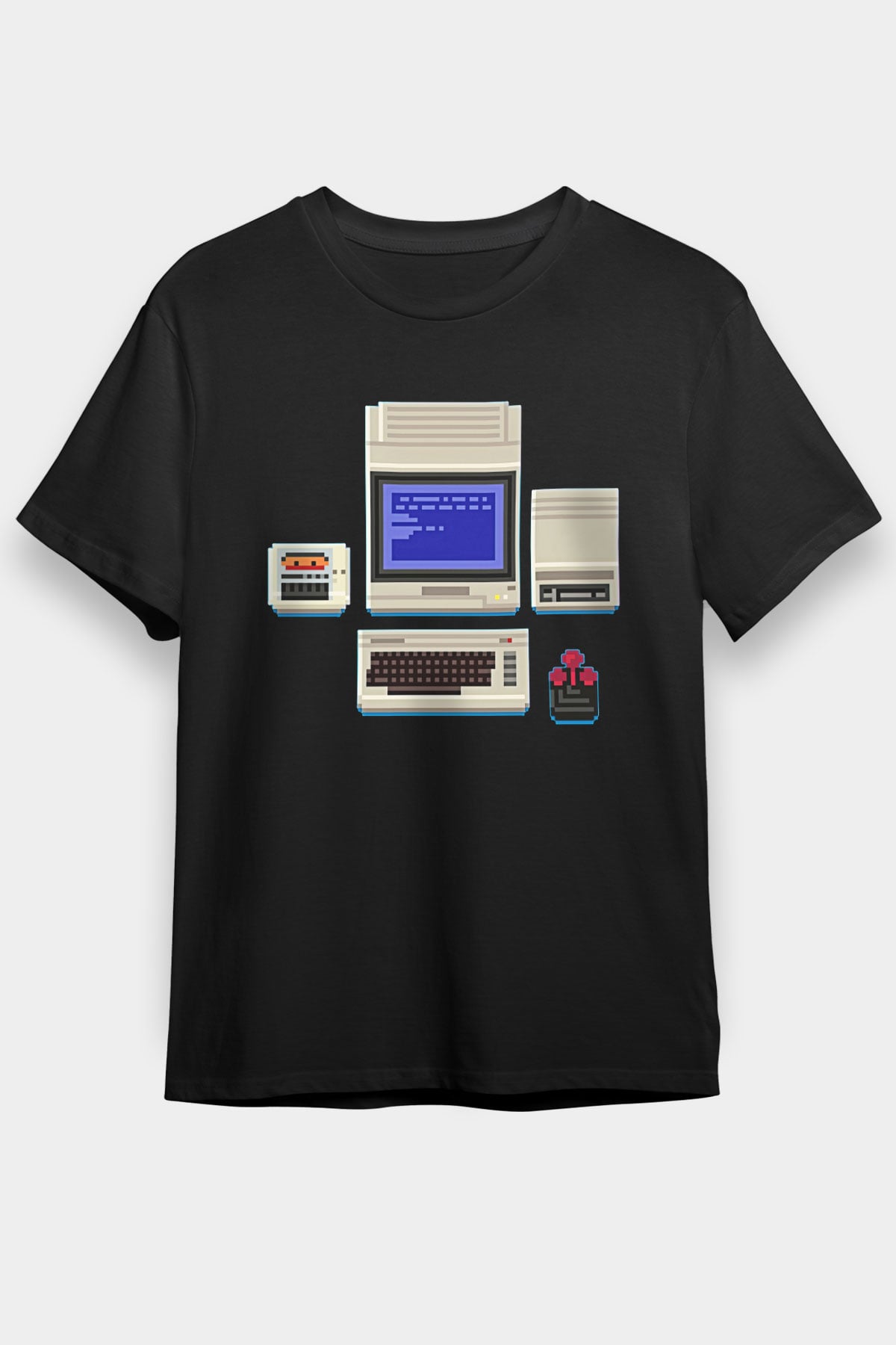 Commodore 64 Baskılı Unisex Siyah Tişört - Tshirt
