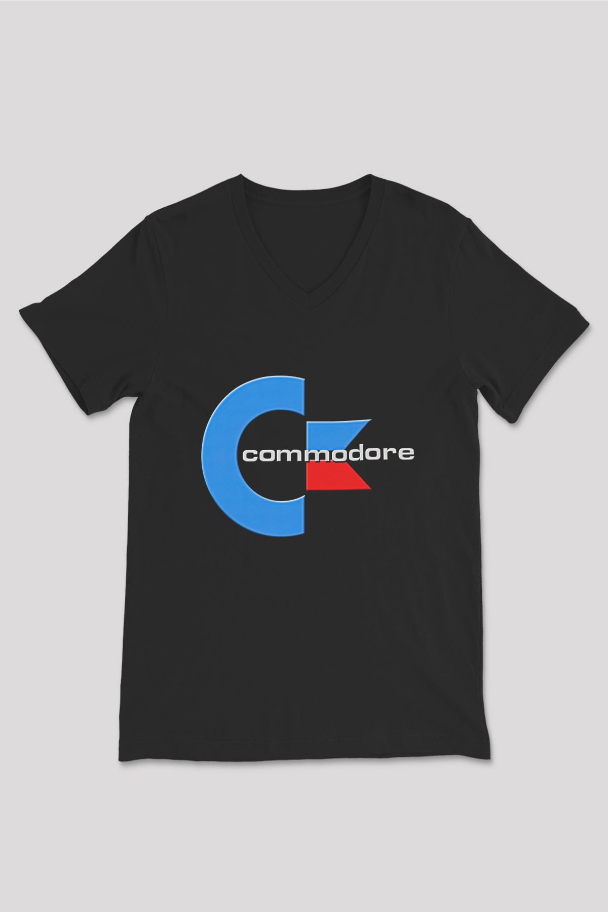 Commodore 64 Baskılı Unisex Siyah V Yaka Tişört - Tshirt