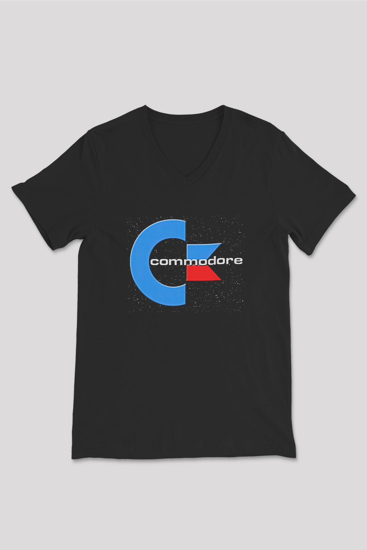 Commodore 64 Baskılı Unisex Siyah V Yaka Tişört - Tshirt