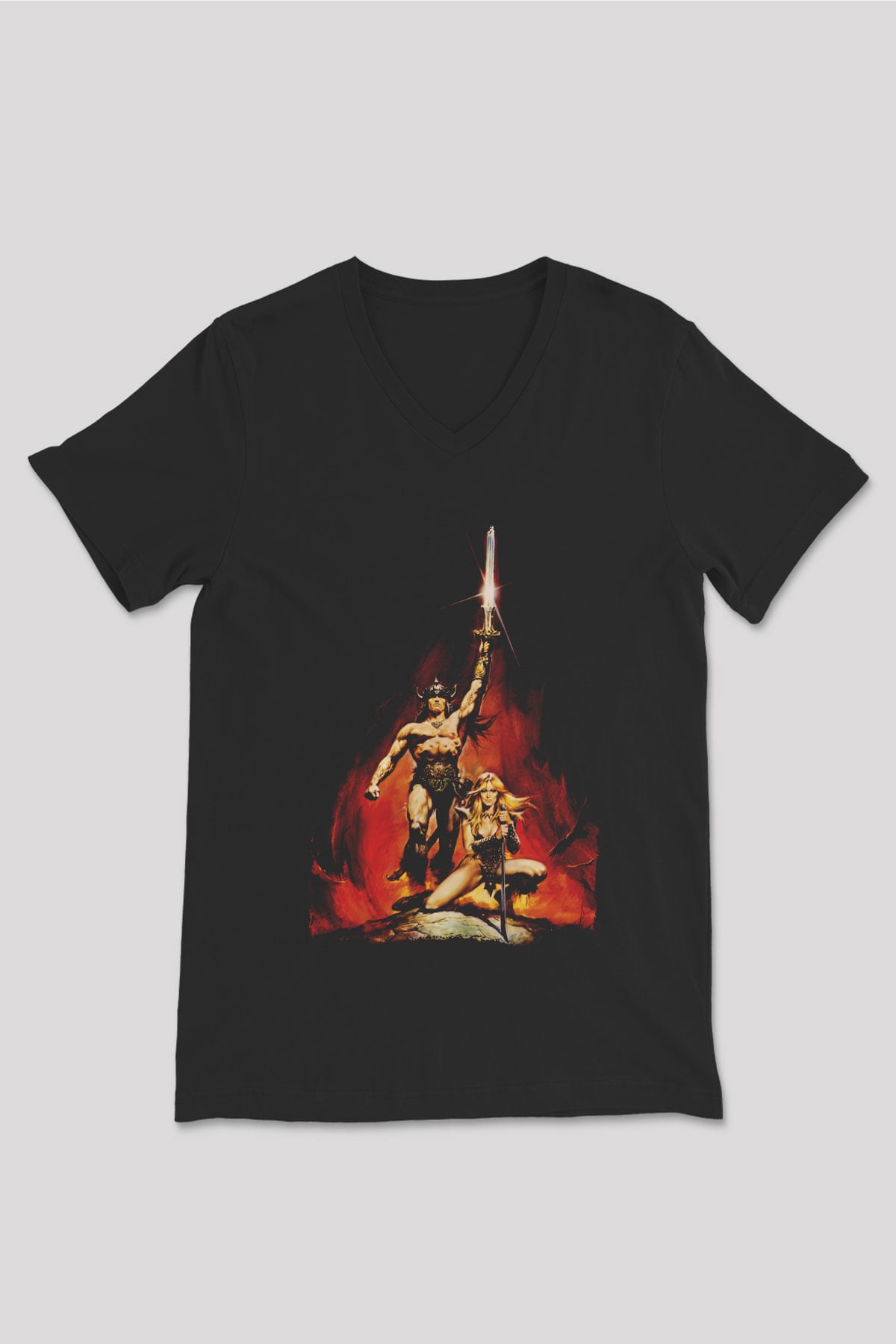 Conan the Barbarian Siyah Unisex V Yaka Tişört