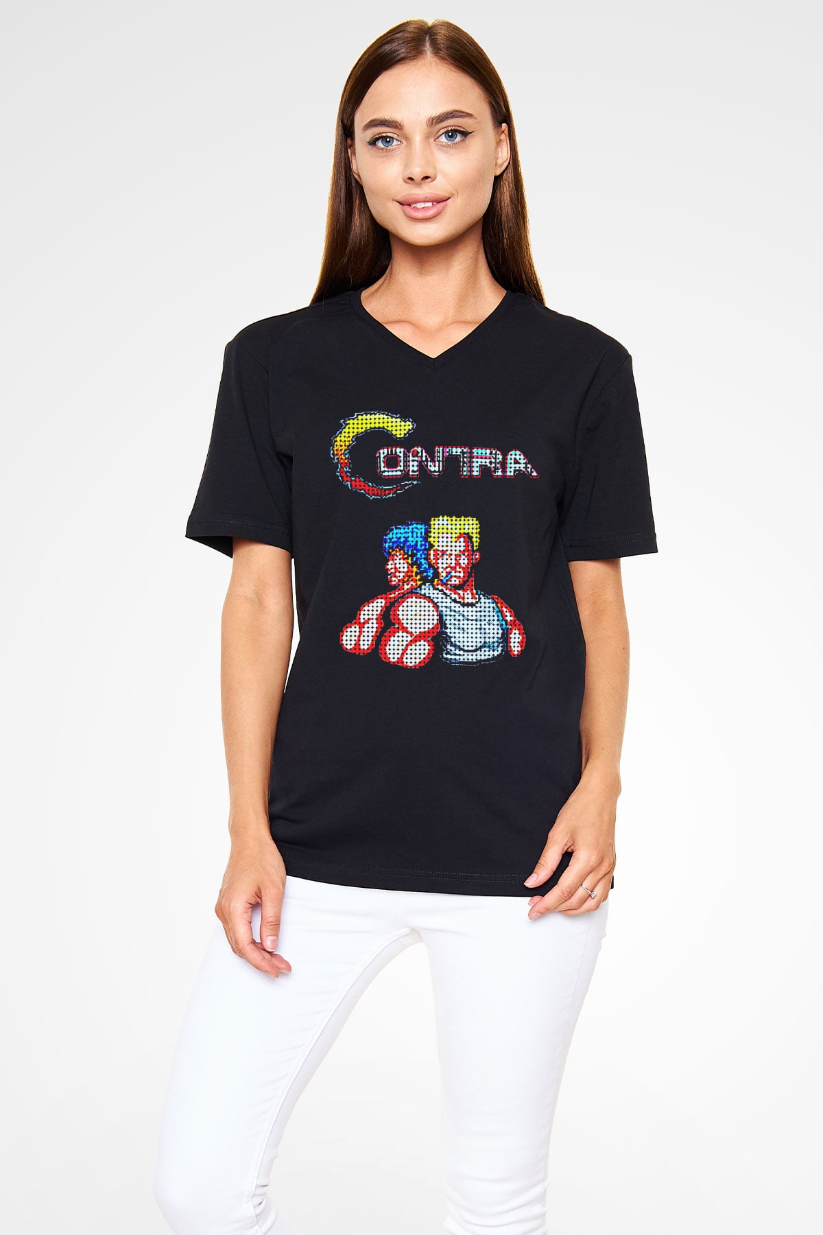 Contra Siyah Unisex V Yaka Tişört
