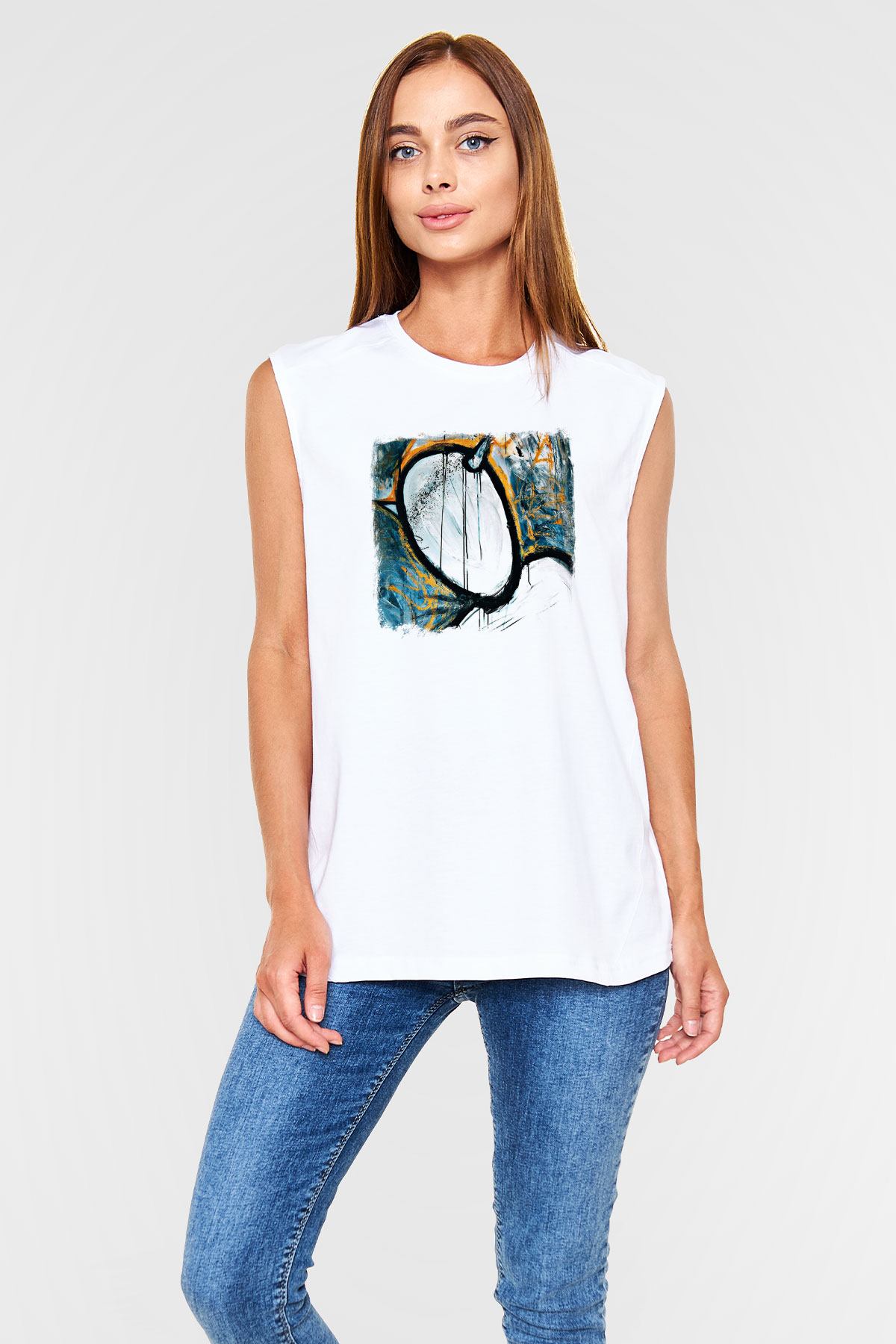 Converge Baskılı Unisex Beyaz Kolsuz Tişört