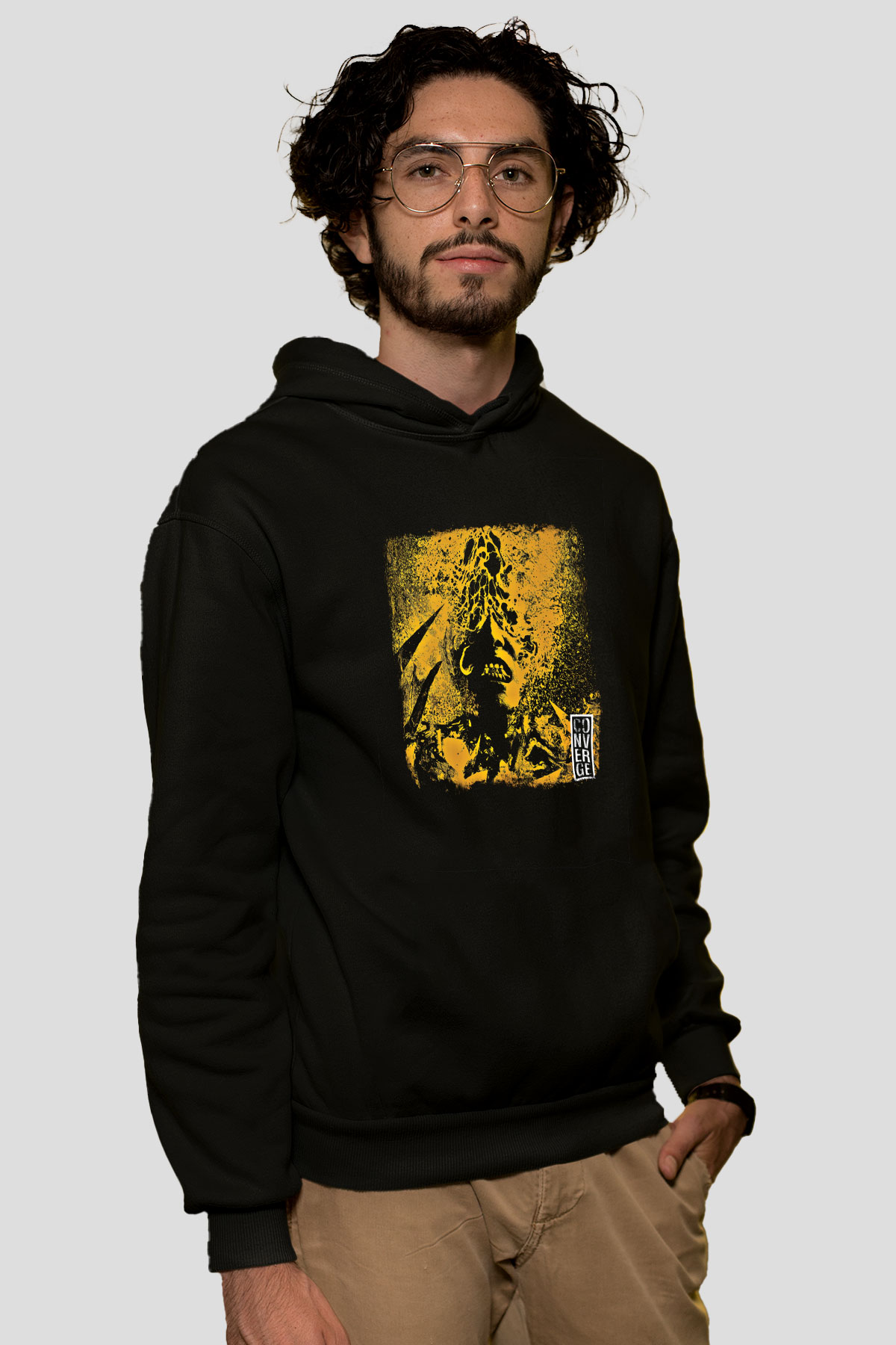 Converge Baskılı Unisex Siyah Hoodie