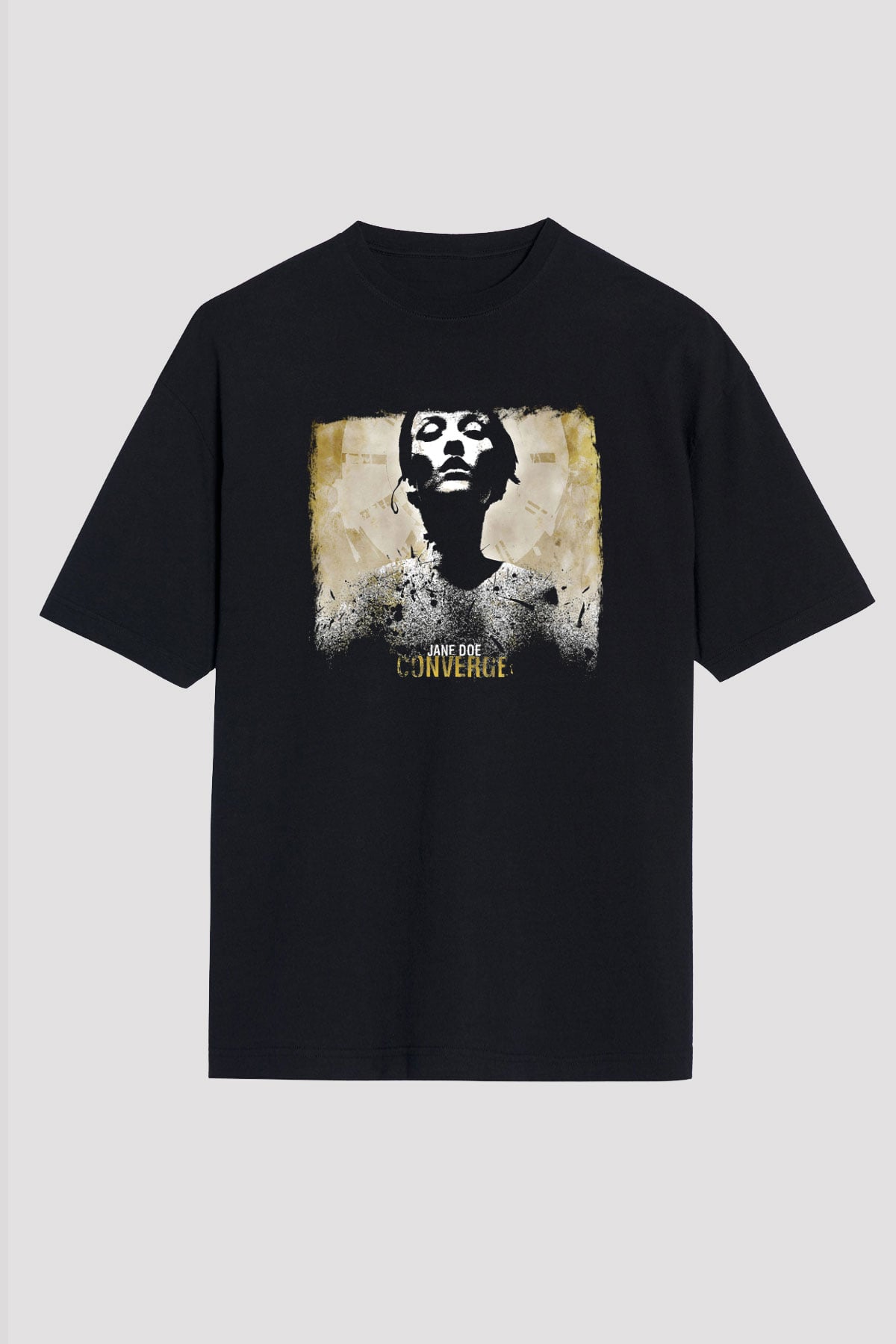 Converge Baskılı Unisex Siyah Oversize Tişört