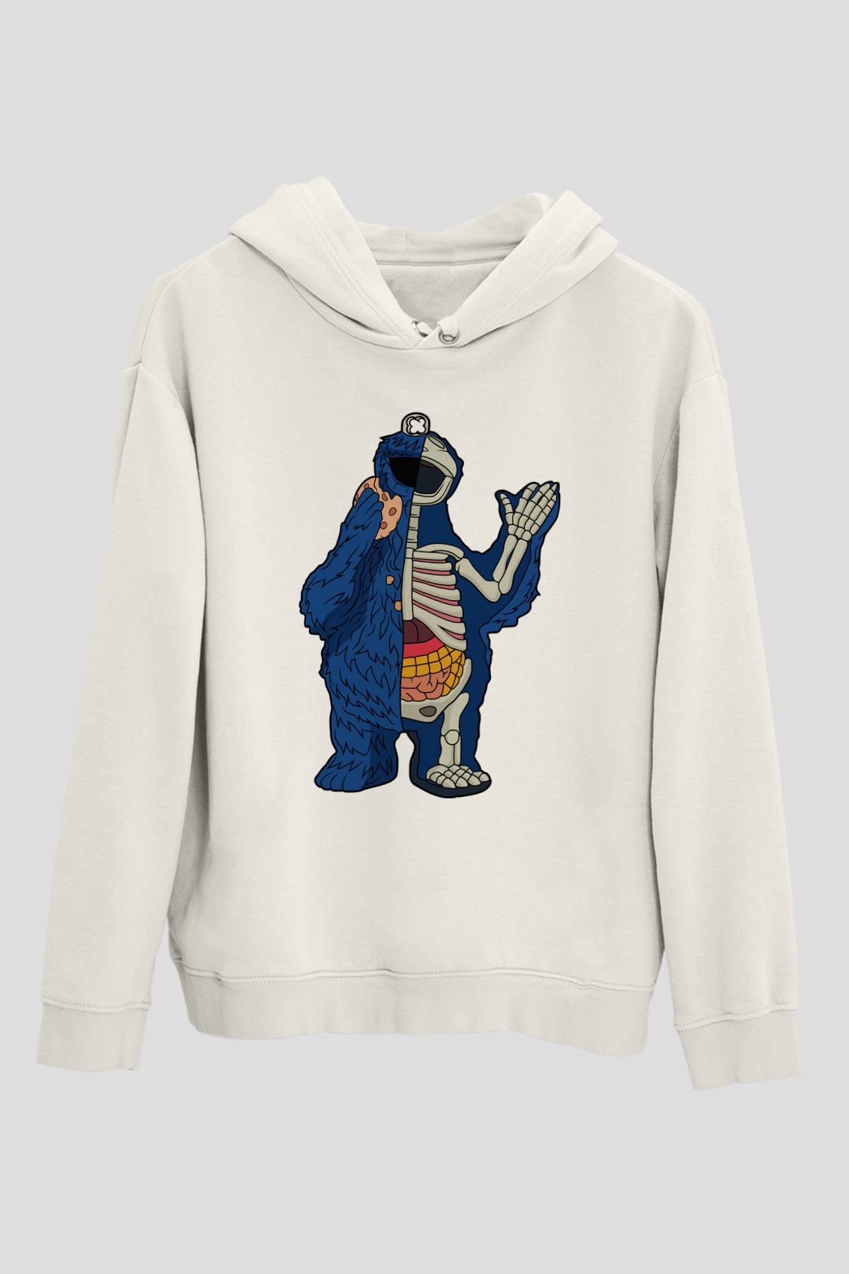 Cookie Monster Baskılı Unisex Beyaz Hoodie