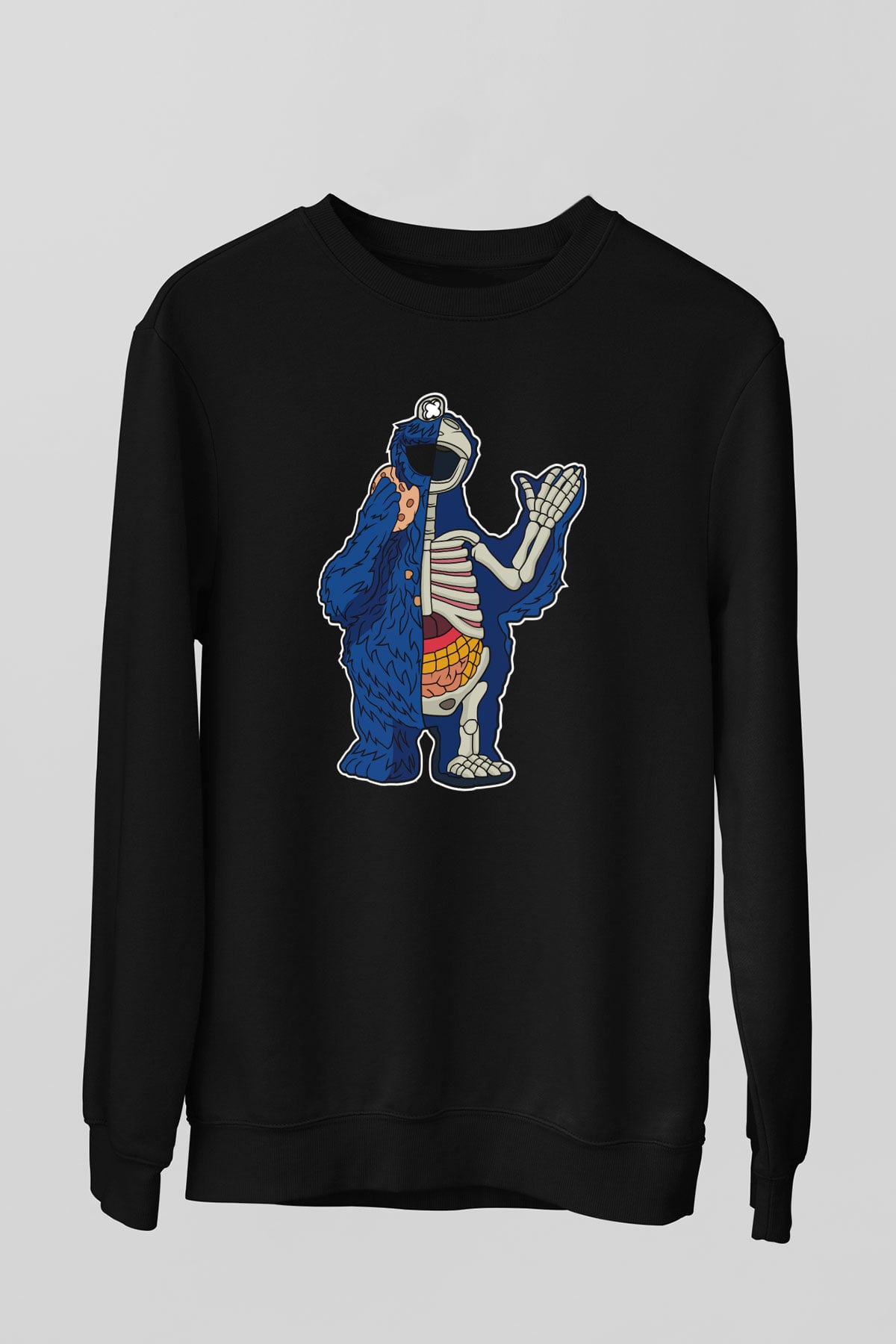 Cookie Monster Baskılı Unisex Siyah Sweatshirt