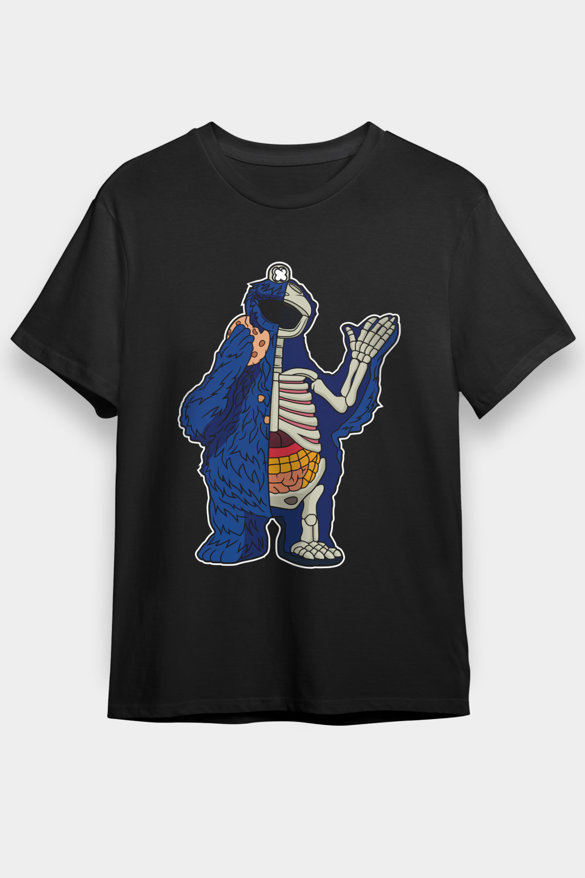 Cookie Monster Baskılı Unisex Siyah Tişört