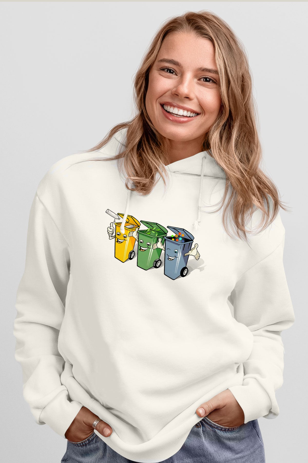 Çöpçü Beyaz Unisex Hoodie