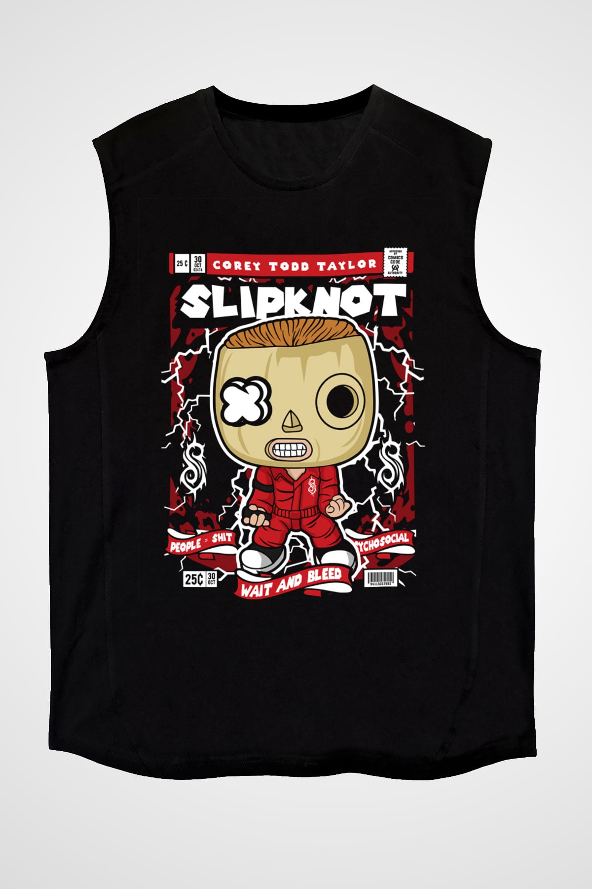 Corey Taylor Slipknot Baskılı Unisex Siyah Kolsuz Tişört