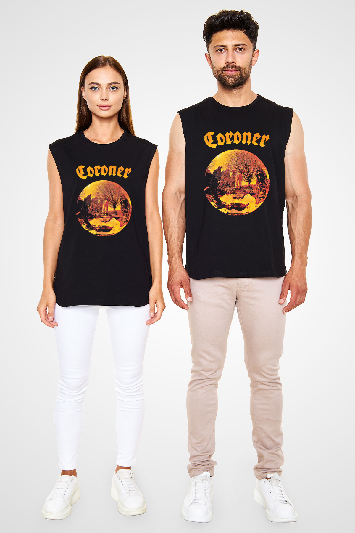 Coroner Baskılı Unisex Siyah Kolsuz Tişört