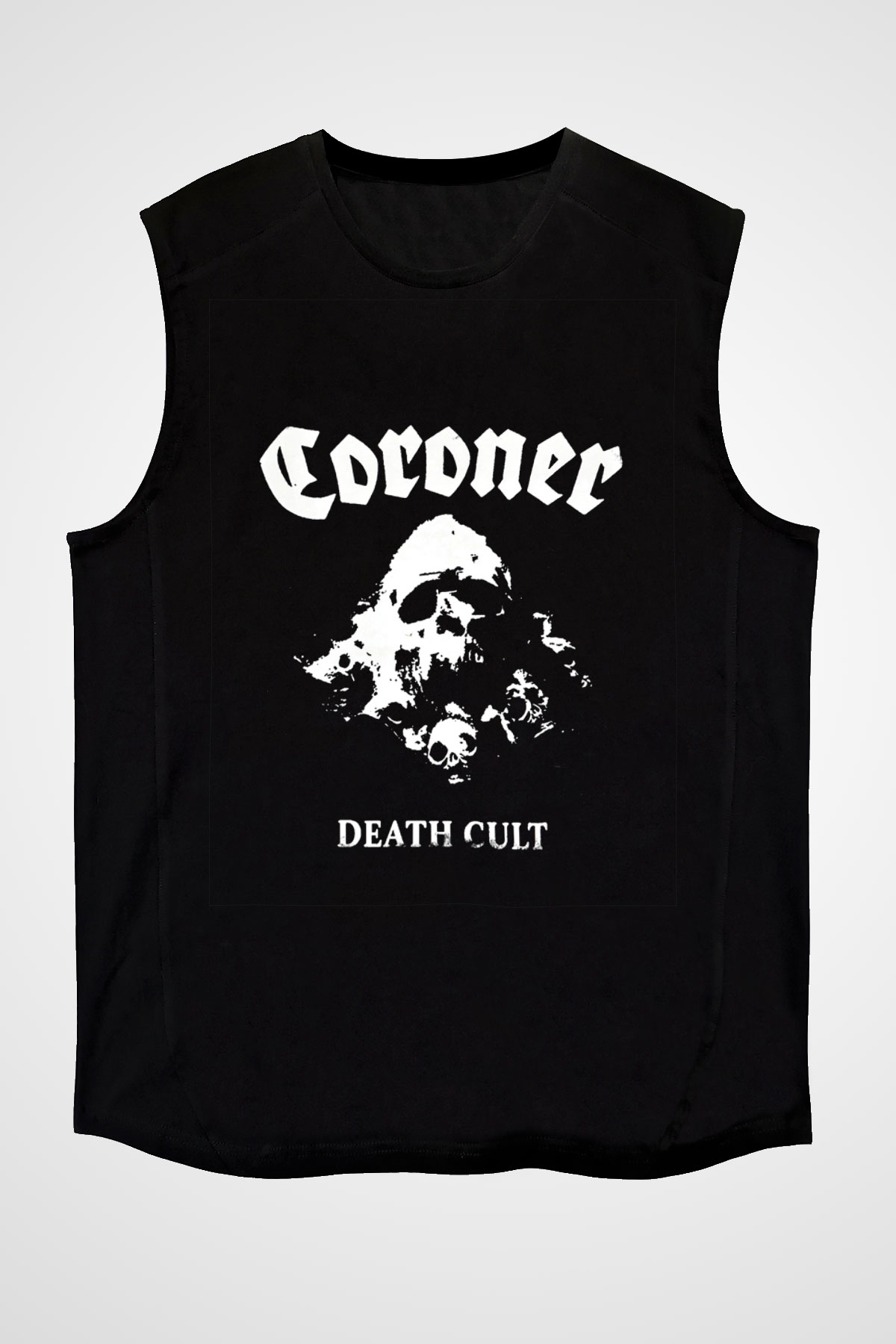 Coroner Baskılı Unisex Siyah Kolsuz Tişört