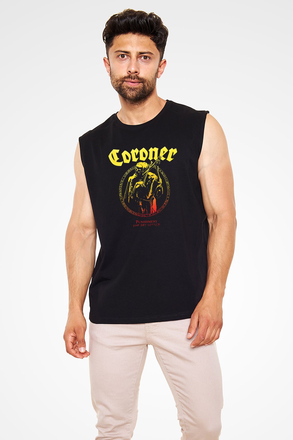 Coroner Baskılı Unisex Siyah Kolsuz Tişört